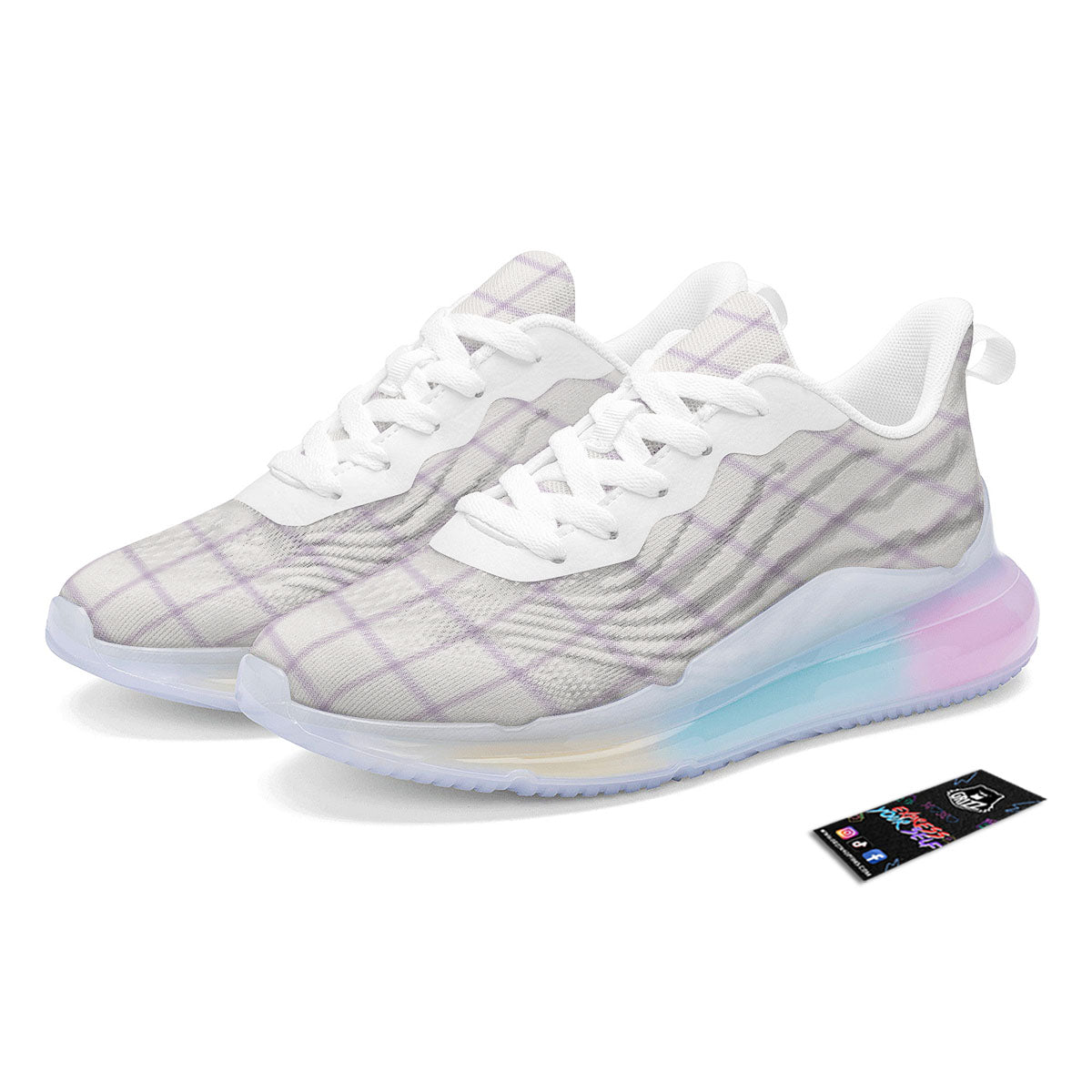 Tattersall White And Purple Print Pattern Running Sneakers-grizzshop
