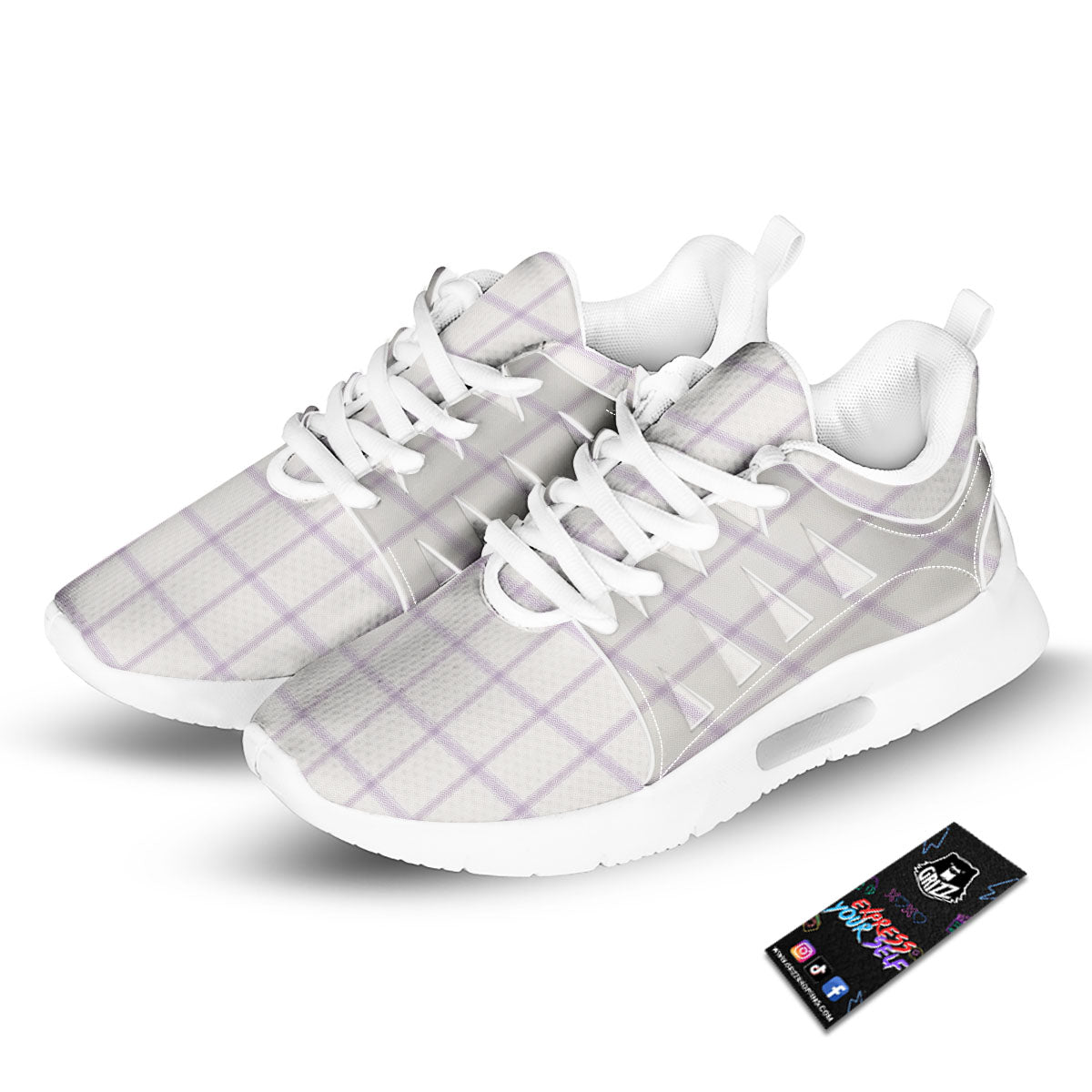 Tattersall White And Purple Print Pattern Tennis Shoes-grizzshop
