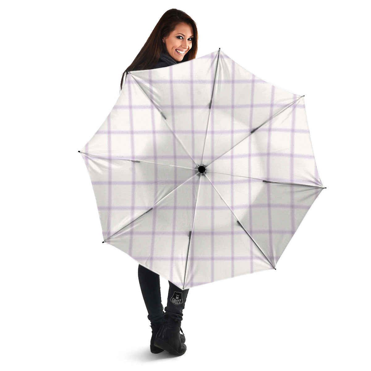 Tattersall White And Purple Print Pattern Umbrella-grizzshop