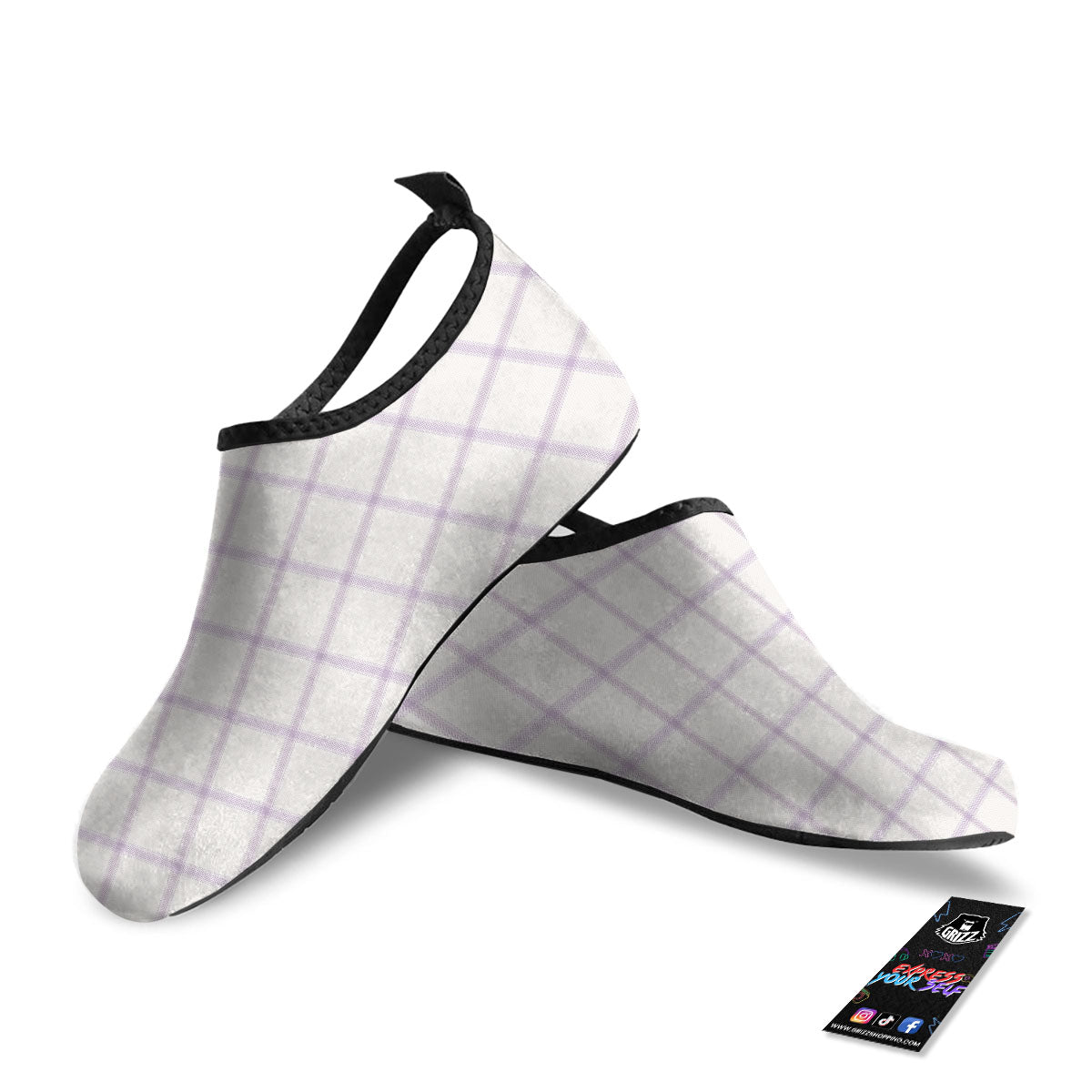 Tattersall White And Purple Print Pattern Water Shoes-grizzshop