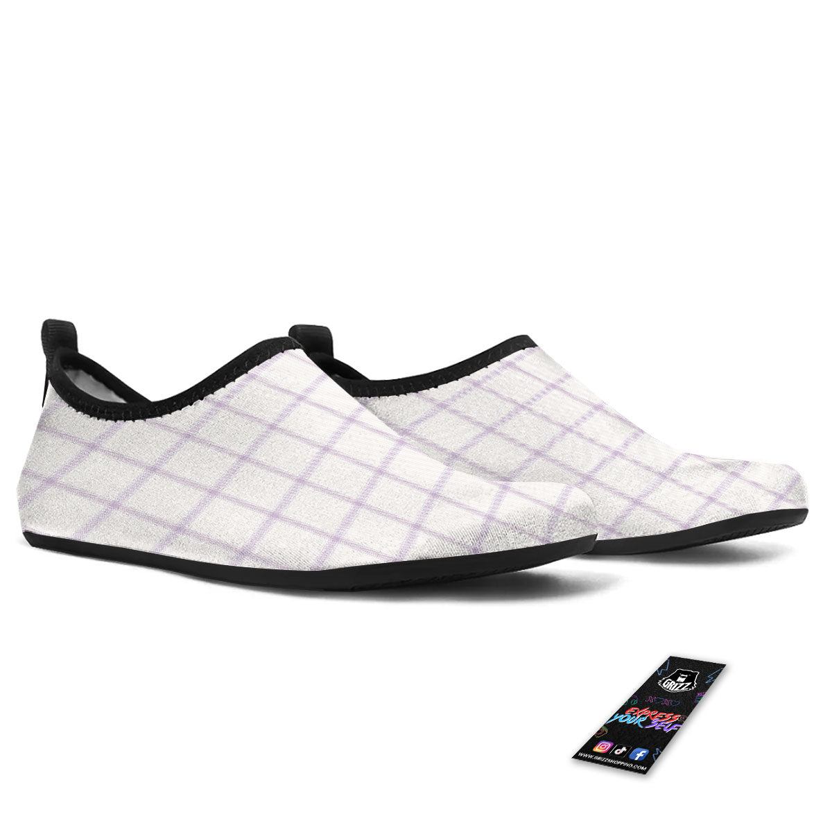 Tattersall White And Purple Print Pattern Water Shoes-grizzshop