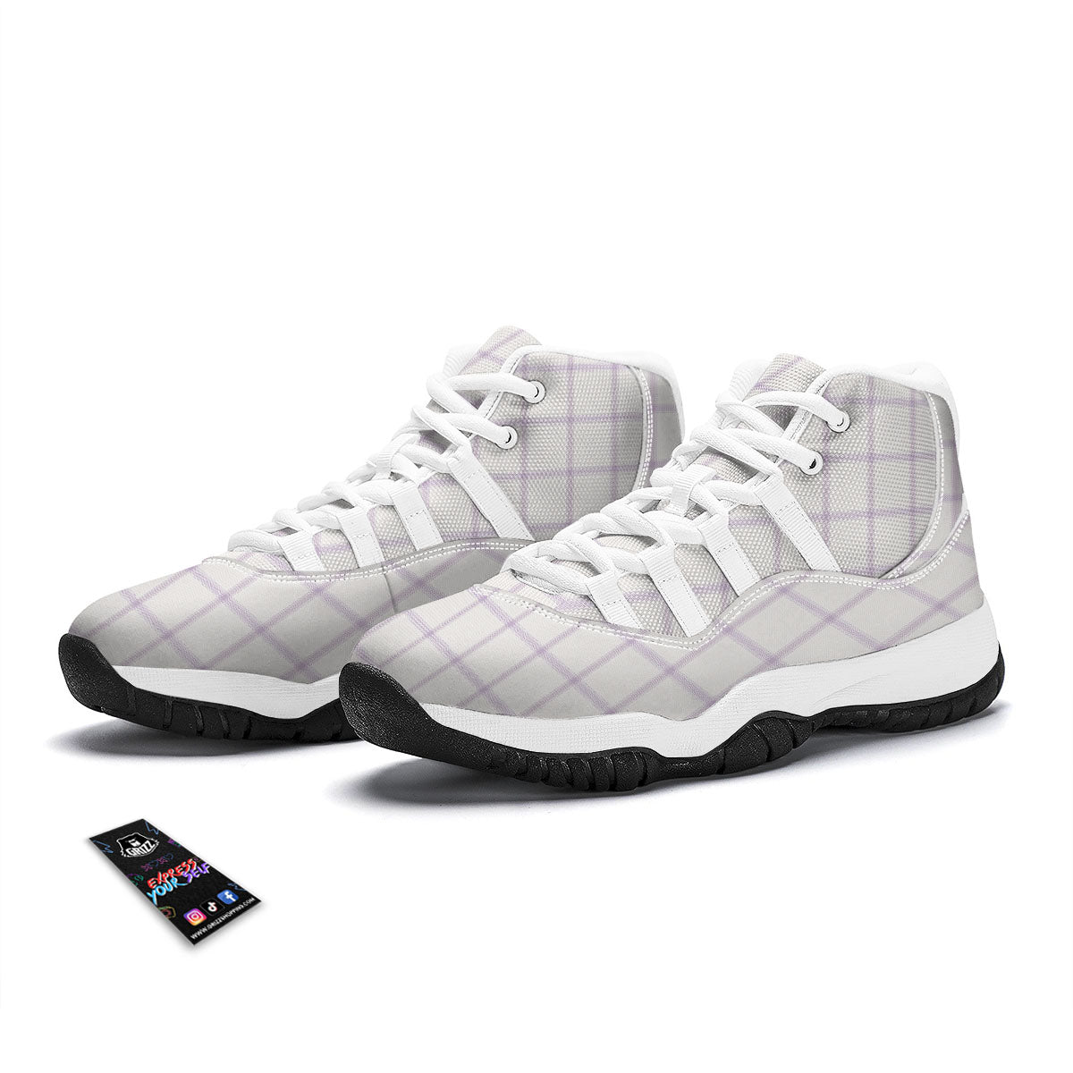 Tattersall White And Purple Print Pattern White Bball Shoes-grizzshop