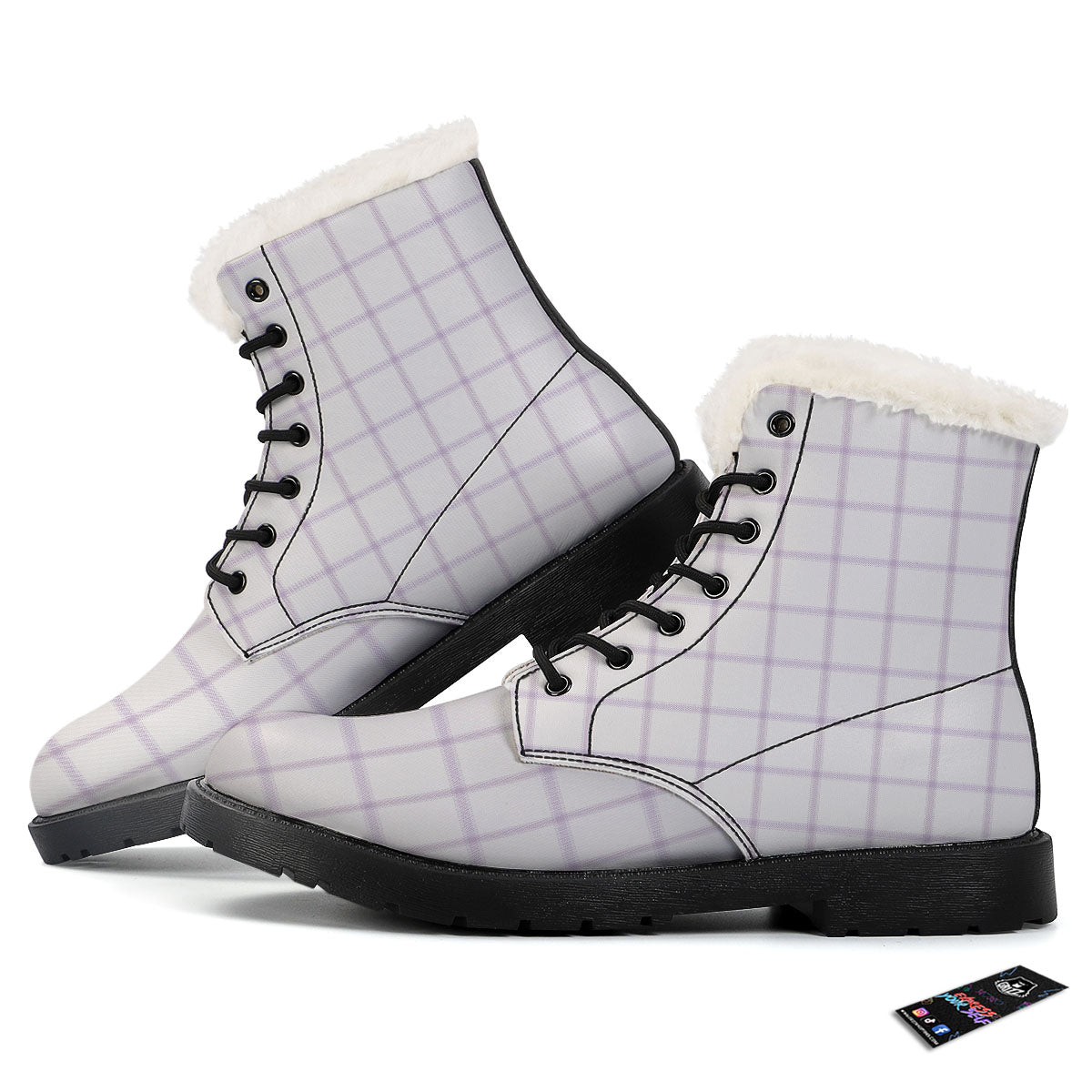 Tattersall White And Purple Print Pattern Winter Boots-grizzshop