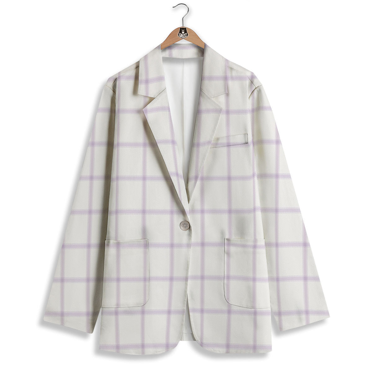 Tattersall White And Purple Print Pattern Women's Blazer-grizzshop