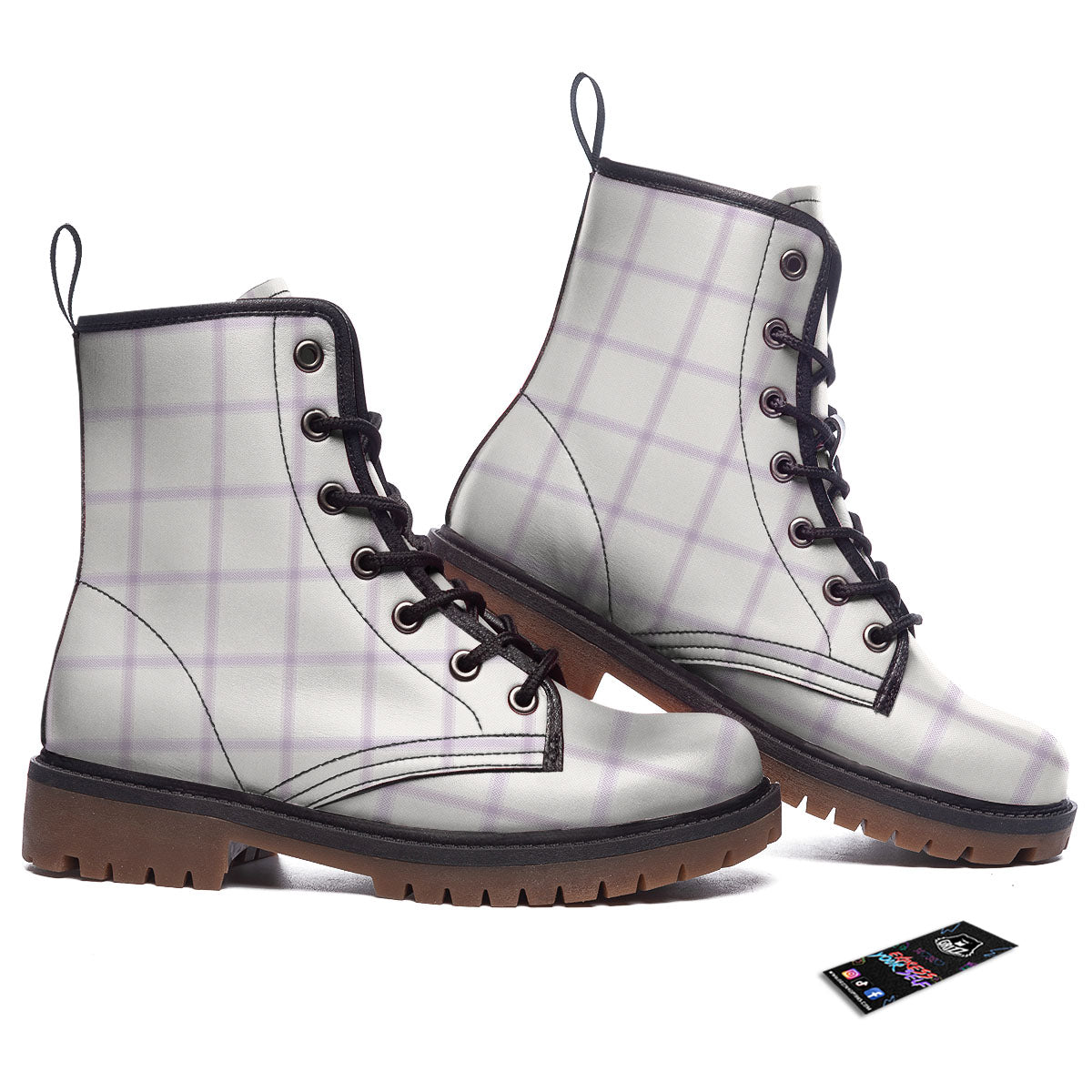 Tattersall White And Purple Print Pattern Work Boots-grizzshop