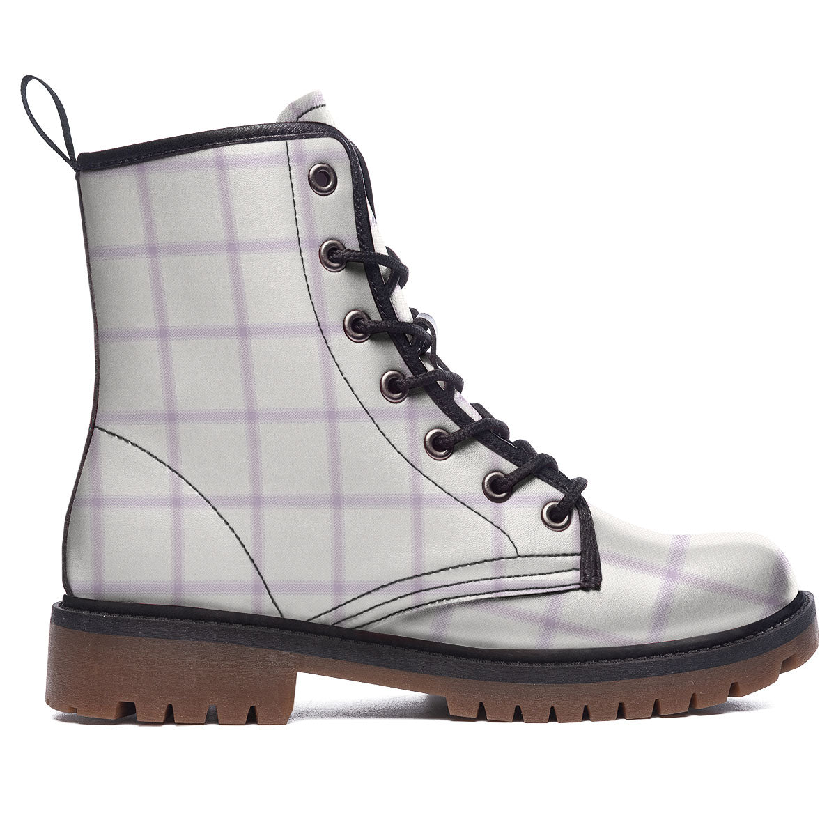 Tattersall White And Purple Print Pattern Work Boots-grizzshop
