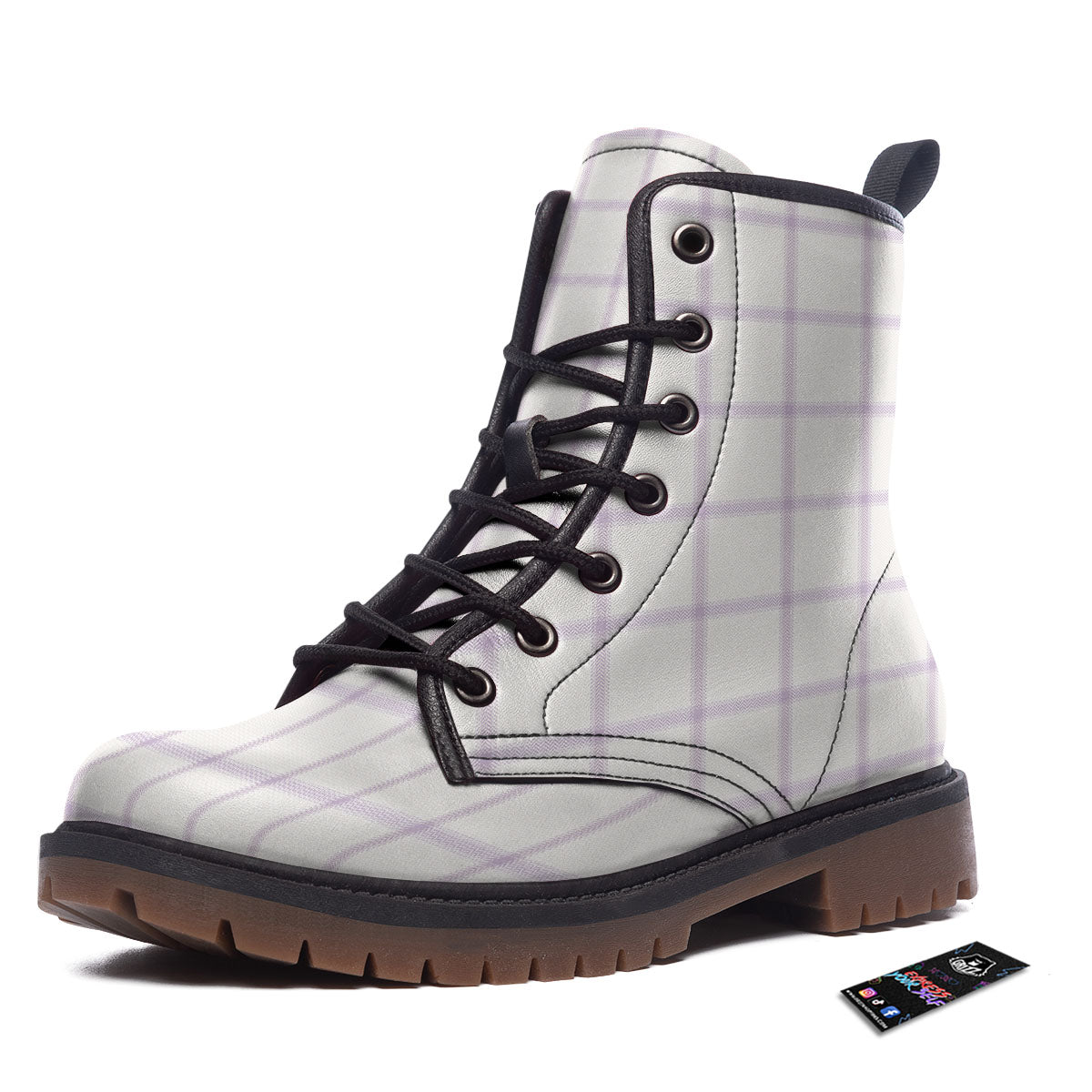 Tattersall White And Purple Print Pattern Work Boots-grizzshop