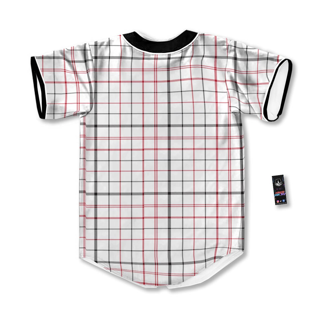 Tattersall White And Red Print Pattern Baseball Jersey-grizzshop