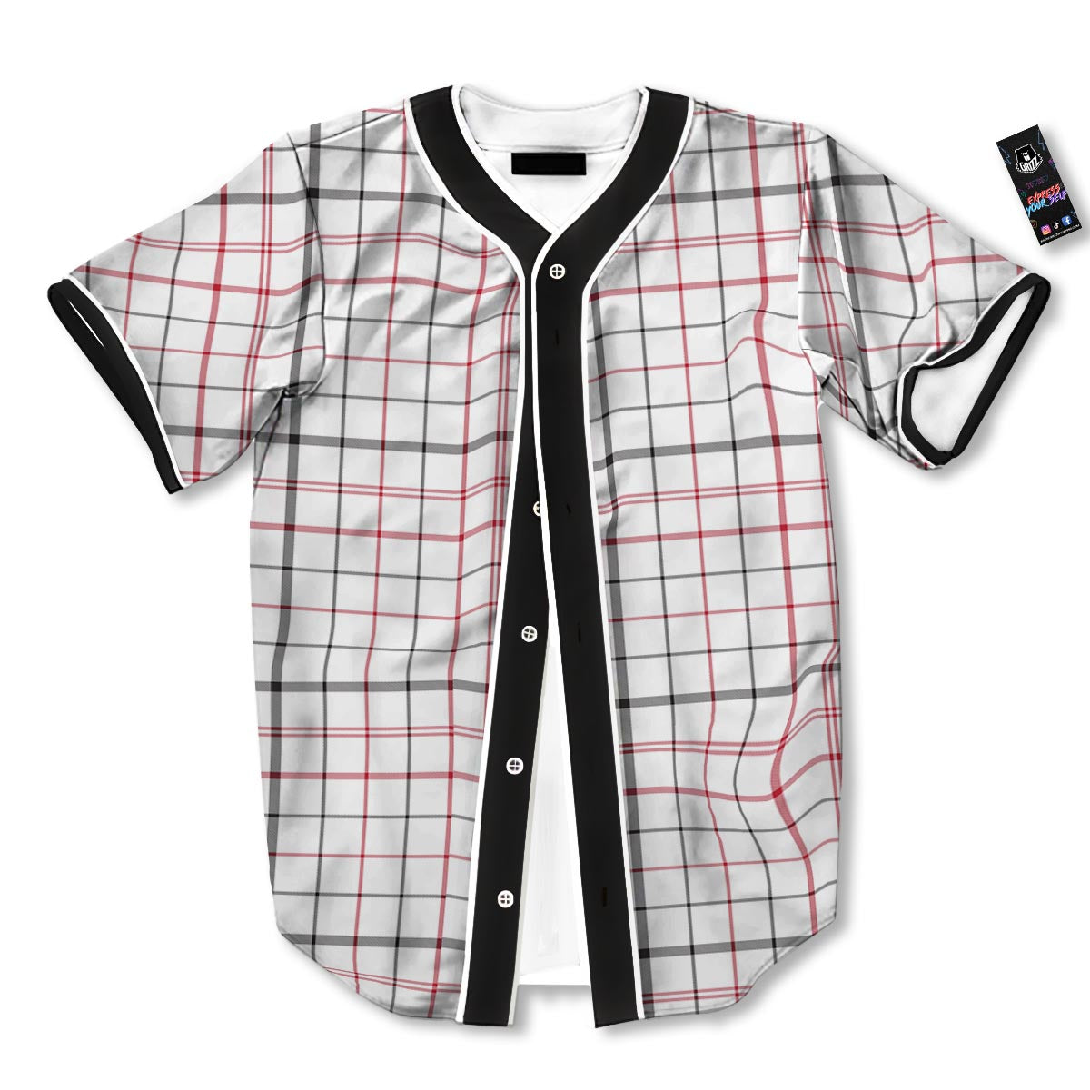 Tattersall White And Red Print Pattern Baseball Jersey-grizzshop