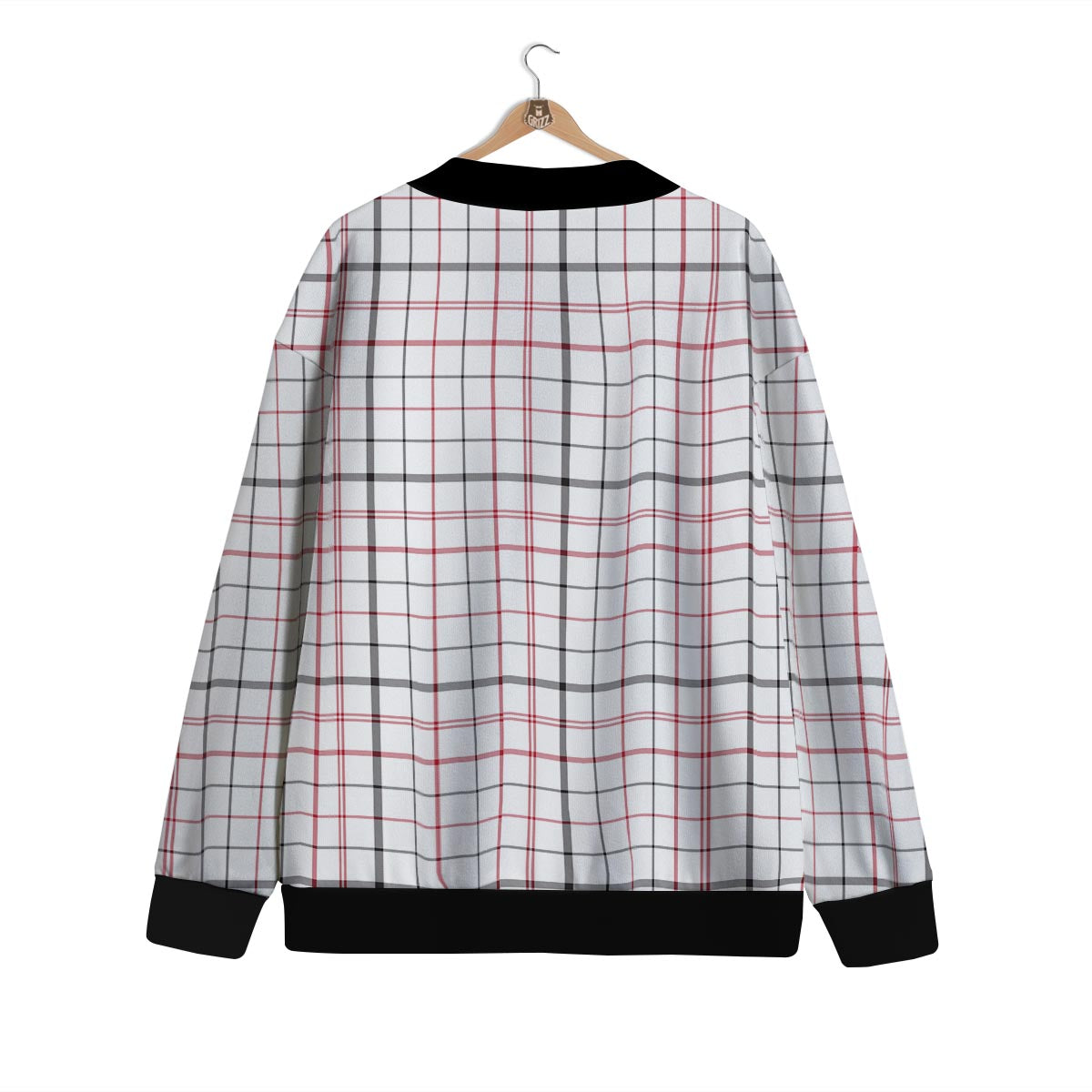 Tattersall White And Red Print Pattern Cardigan-grizzshop