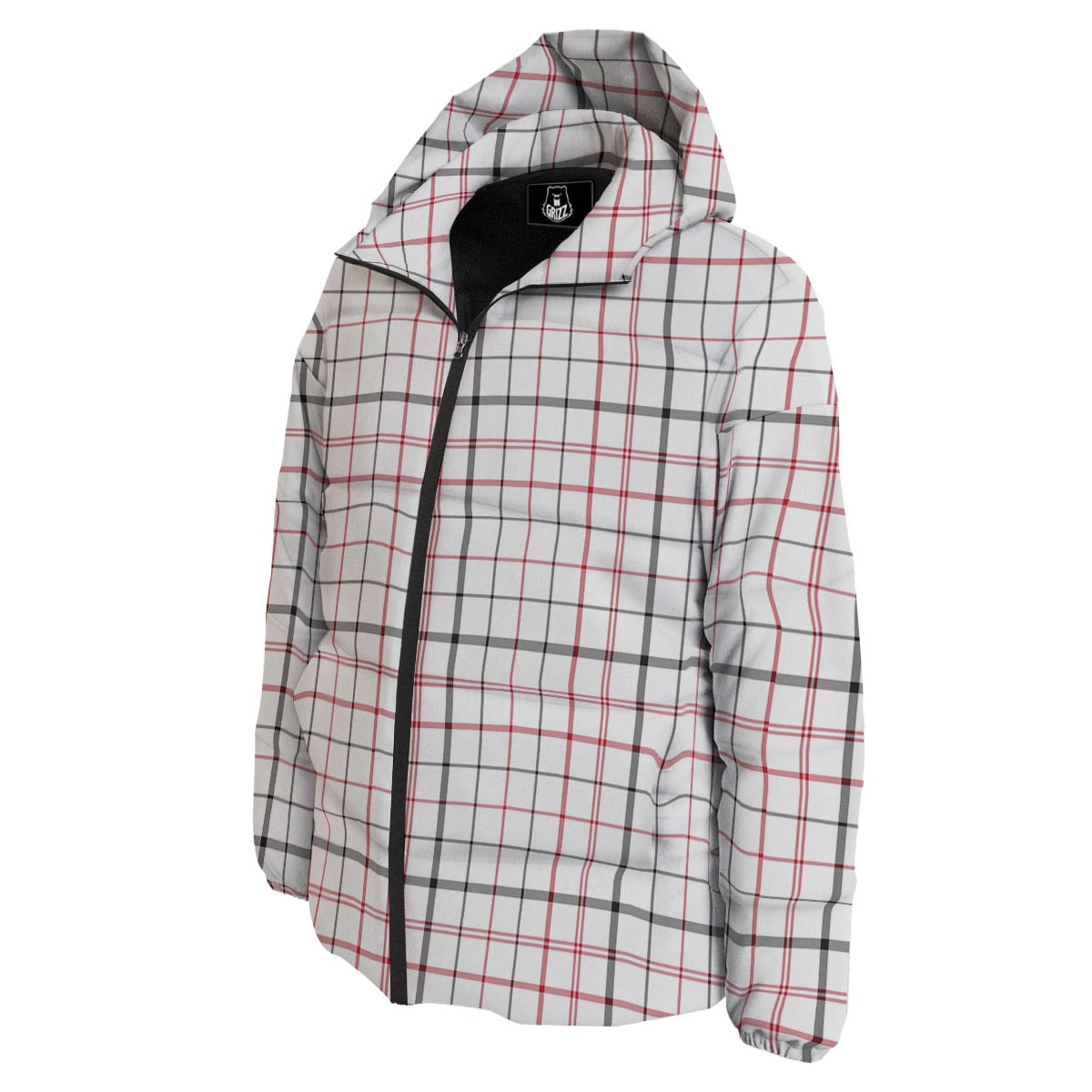 Tattersall White And Red Print Pattern Down Jacket-grizzshop