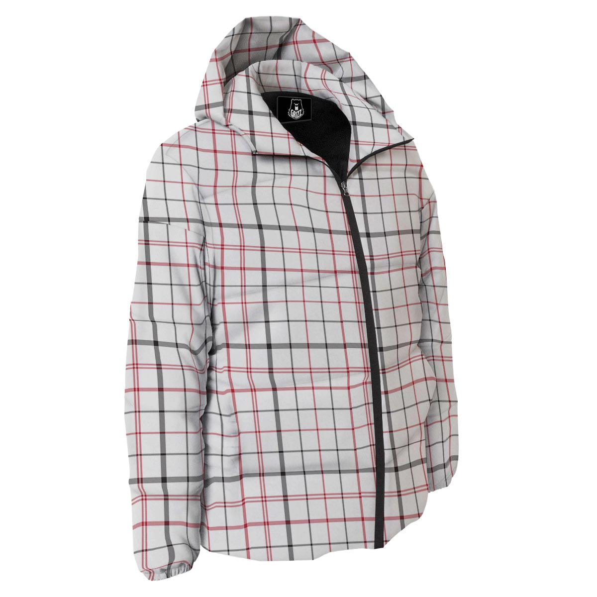 Tattersall White And Red Print Pattern Down Jacket-grizzshop