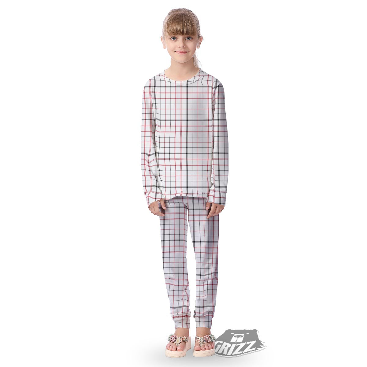 Tattersall White And Red Print Pattern Kid's Pajamas-grizzshop