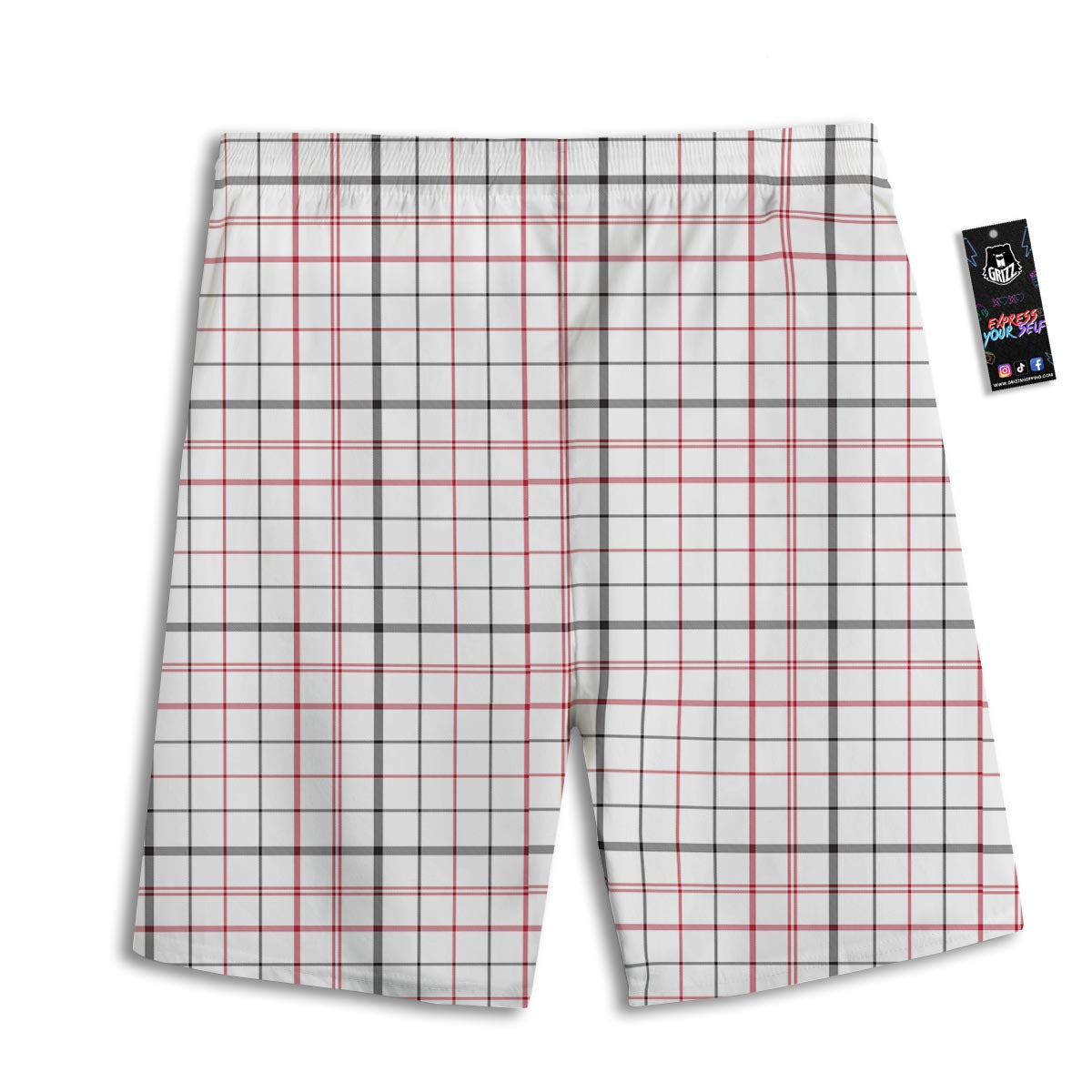 Tattersall White And Red Print Pattern Men's Athletic Shorts