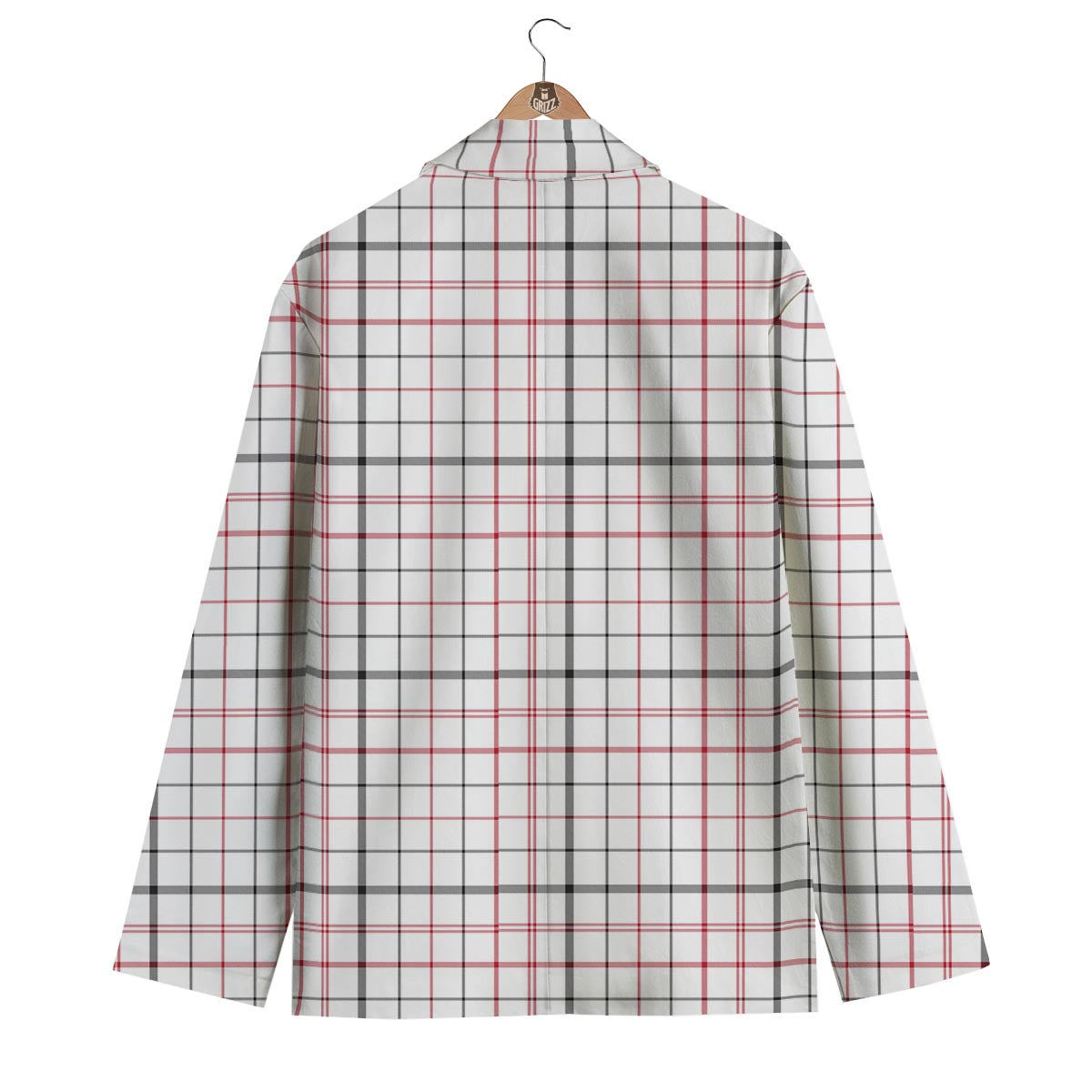 Tattersall White And Red Print Pattern Men's Blazer-grizzshop