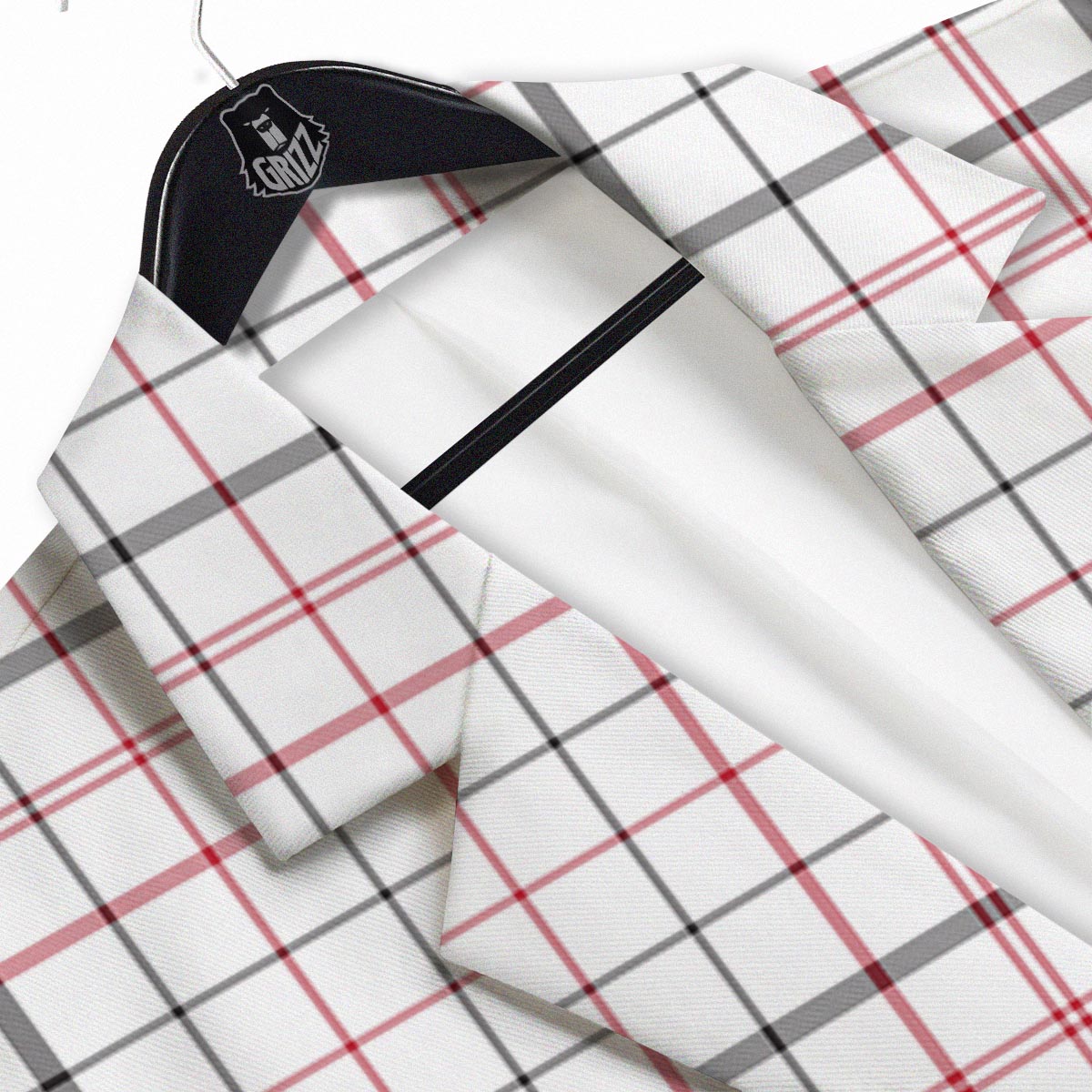 Tattersall White And Red Print Pattern Men's Sport Coat-grizzshop