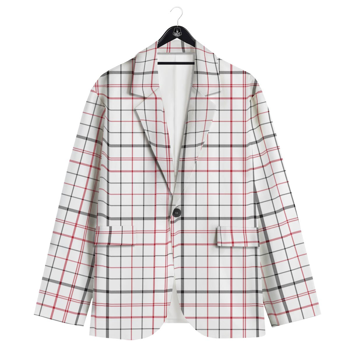 Tattersall White And Red Print Pattern Men's Sport Coat-grizzshop