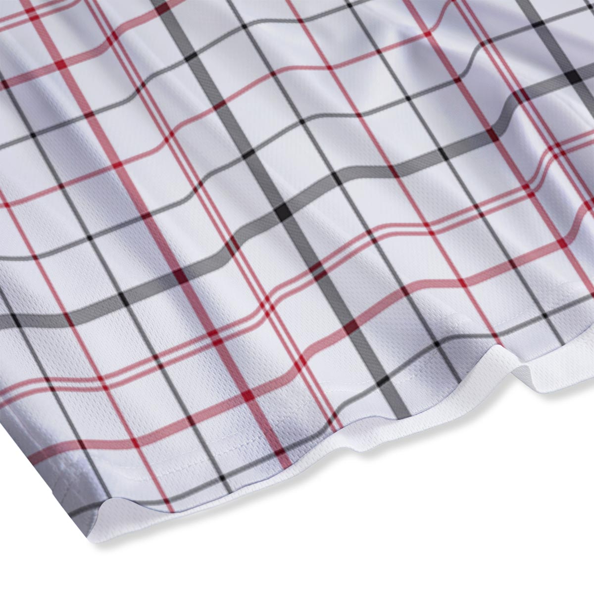 Tattersall White And Red Print Pattern Mesh Shorts