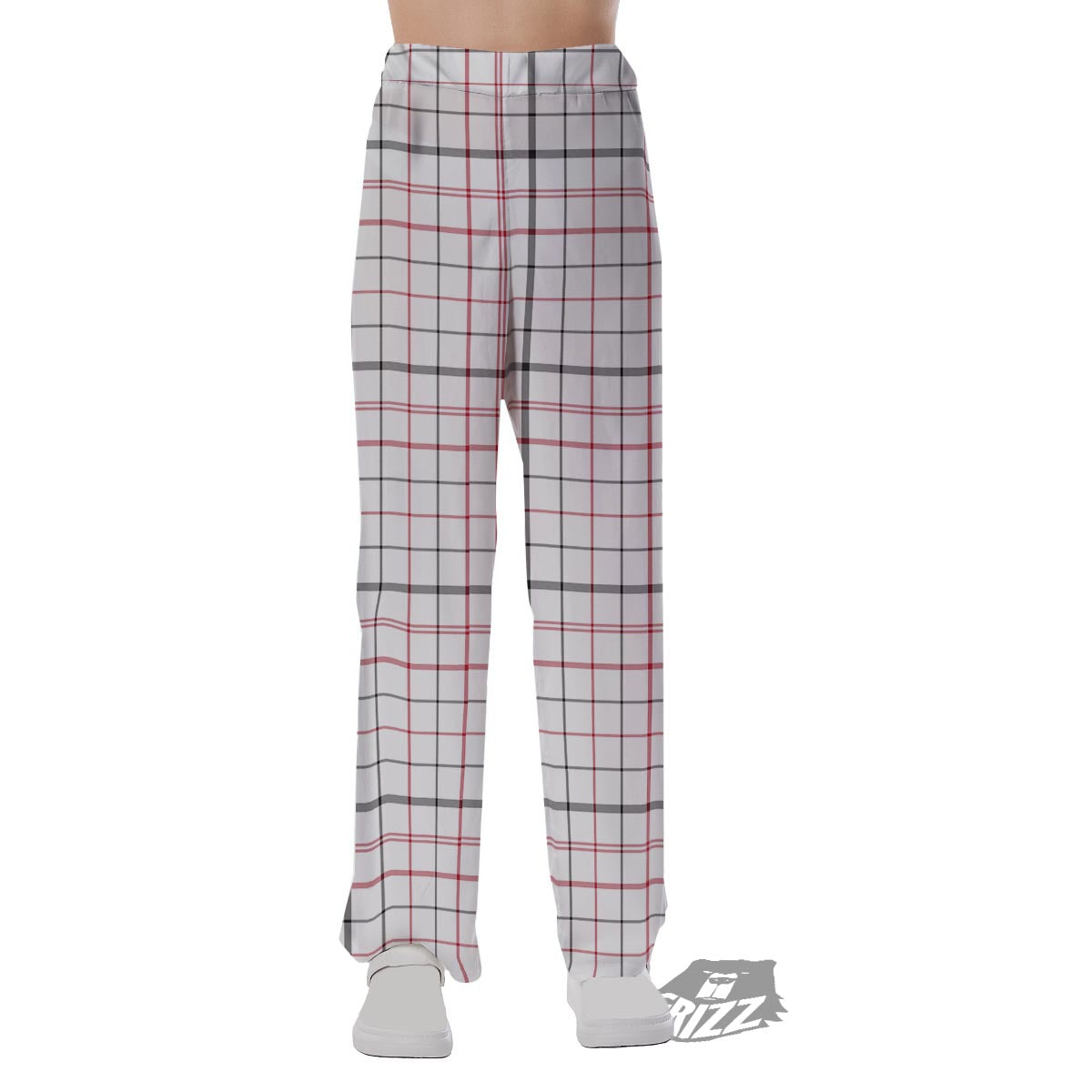 Tattersall White And Red Print Pattern Pajama Pants-grizzshop
