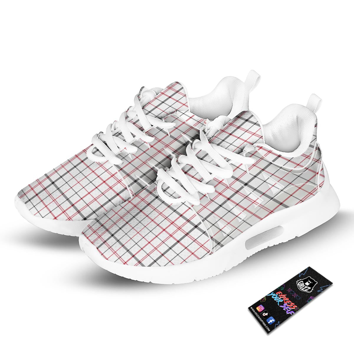 Tattersall White And Red Print Pattern Tennis Shoes-grizzshop