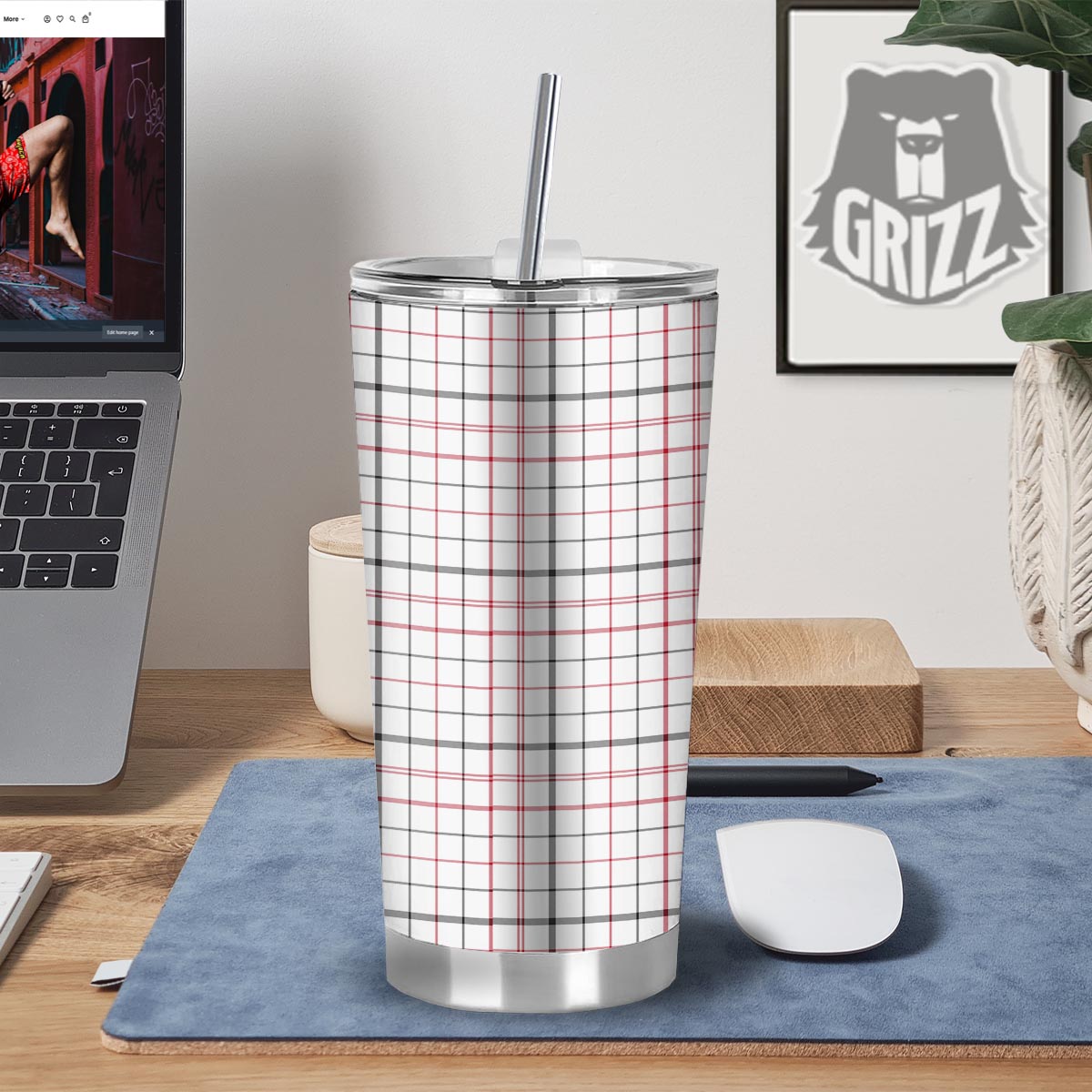 Tattersall White And Red Print Pattern Tumbler-grizzshop