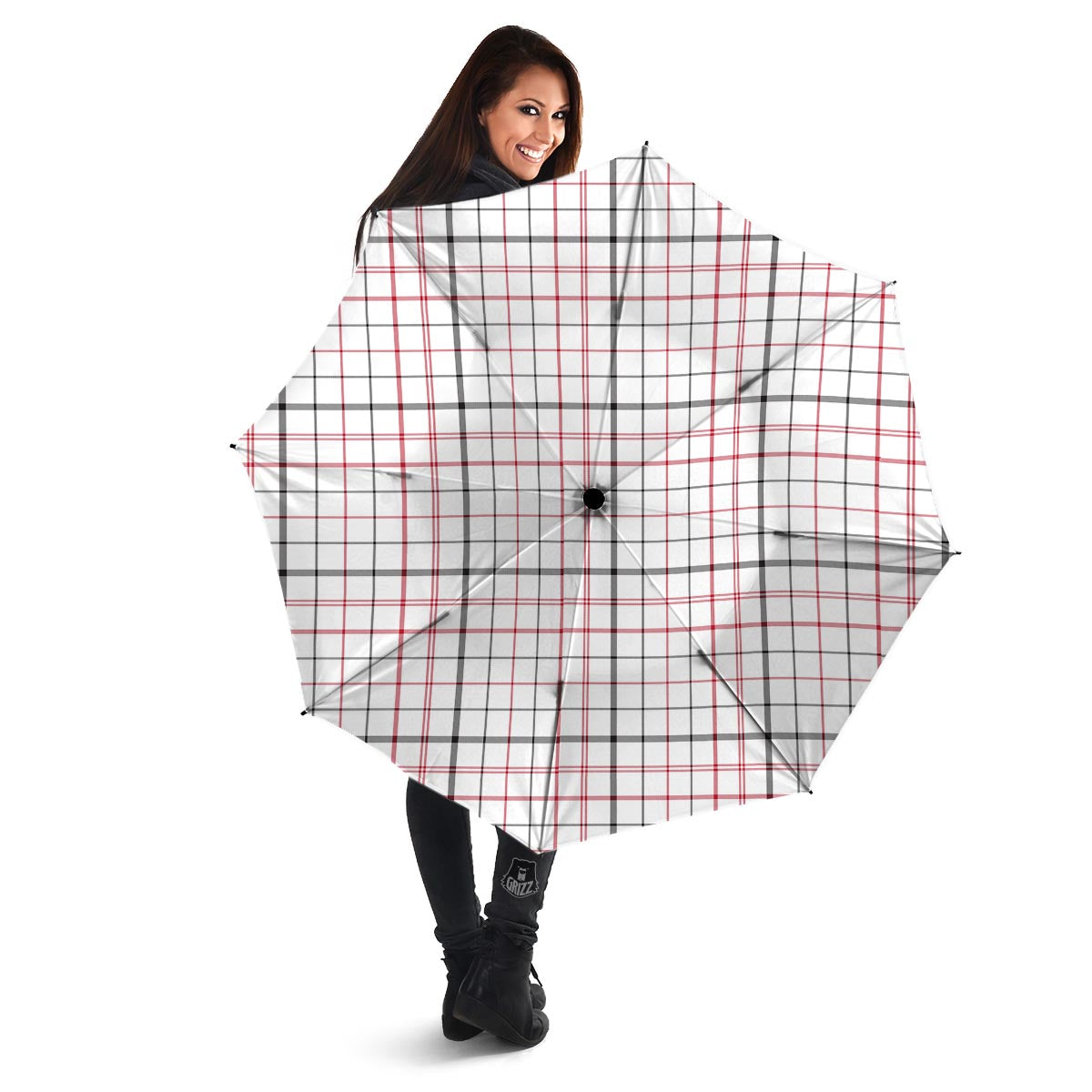 Tattersall White And Red Print Pattern Umbrella-grizzshop