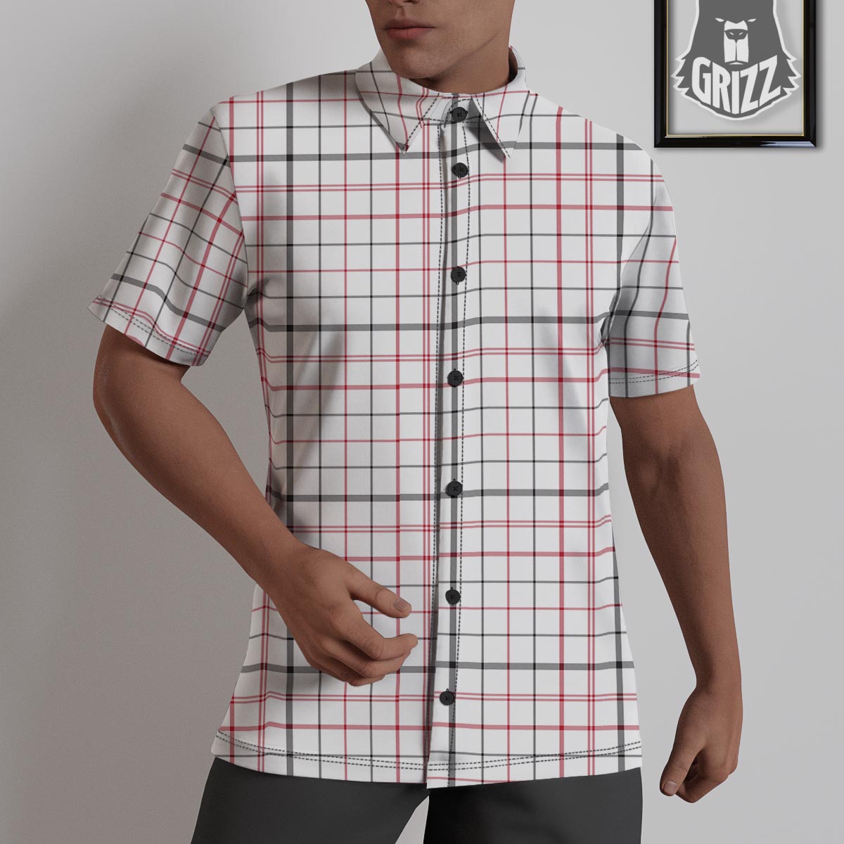 Tattersall White And Red Print Pattern Untucked Shirts-grizzshop