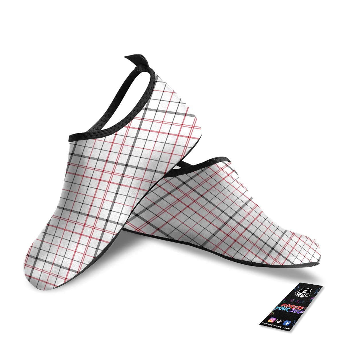Tattersall White And Red Print Pattern Water Shoes-grizzshop