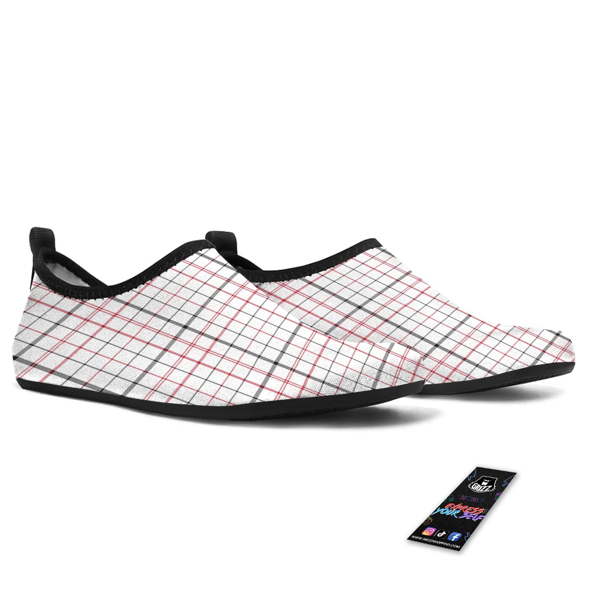 Tattersall White And Red Print Pattern Water Shoes-grizzshop