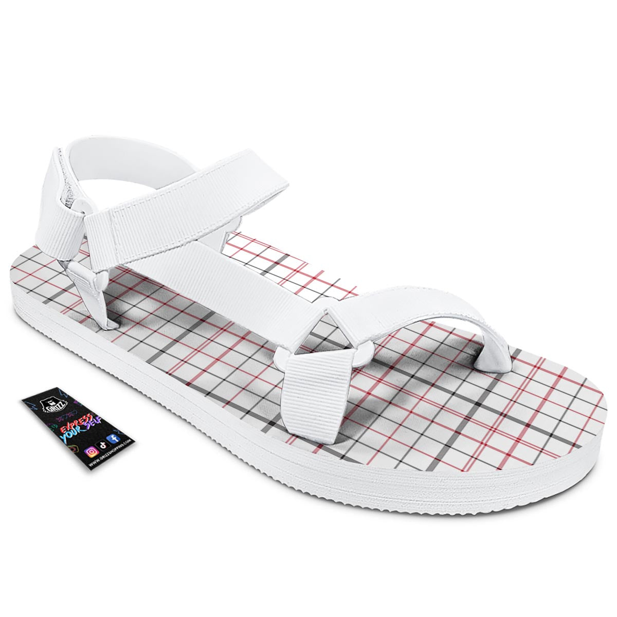 Tattersall White And Red Print Pattern White Open Toe Sandals-grizzshop