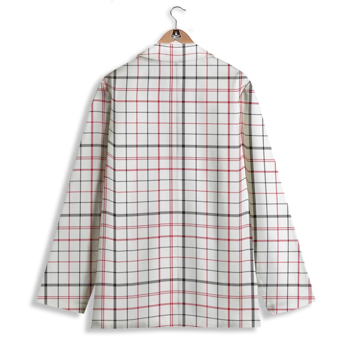 Tattersall White And Red Print Pattern Women's Blazer-grizzshop