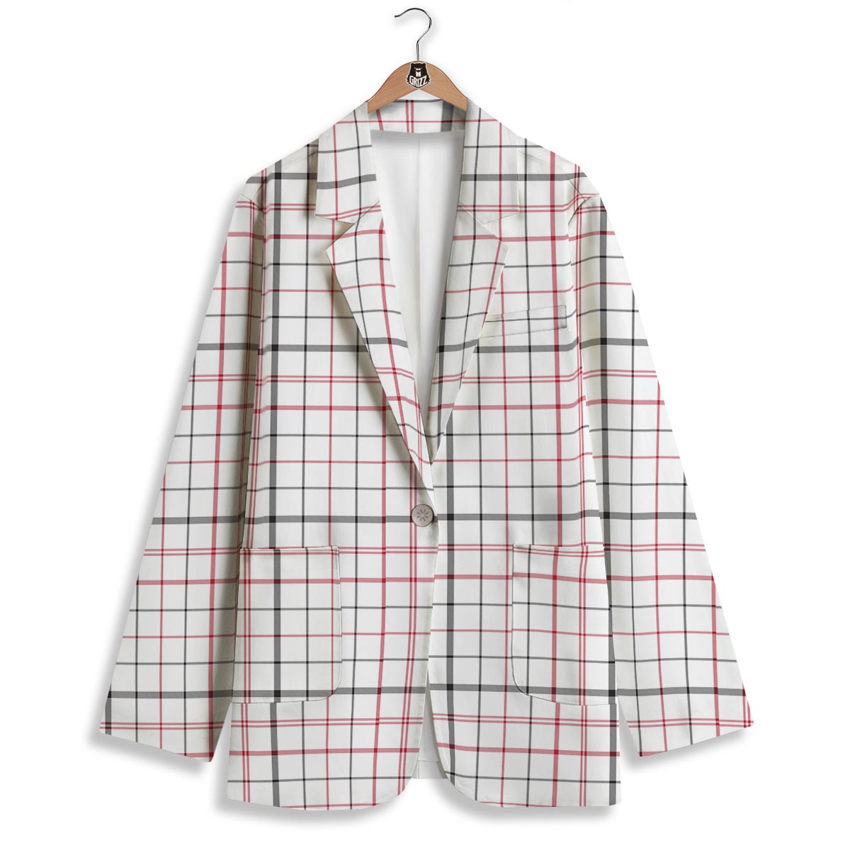 Tattersall White And Red Print Pattern Women's Blazer-grizzshop