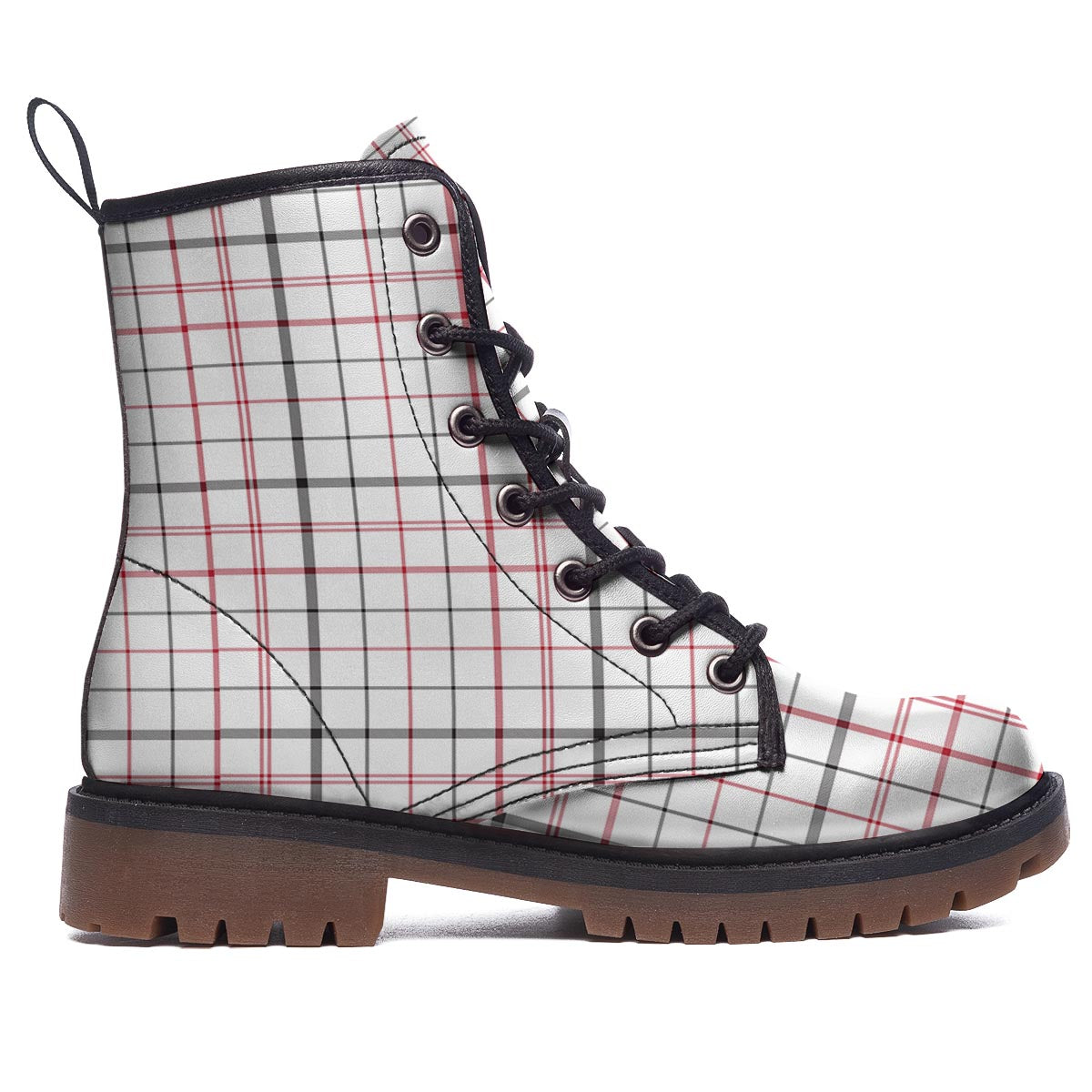 Tattersall White And Red Print Pattern Work Boots-grizzshop