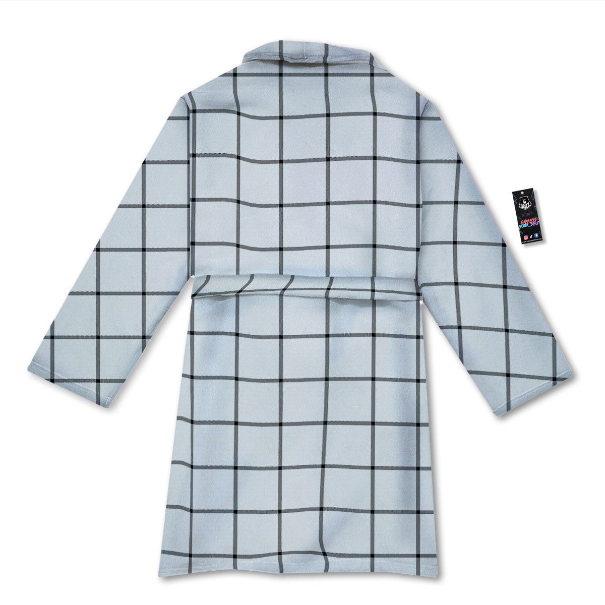 Tattersall White Print Pattern Bathrobe-grizzshop