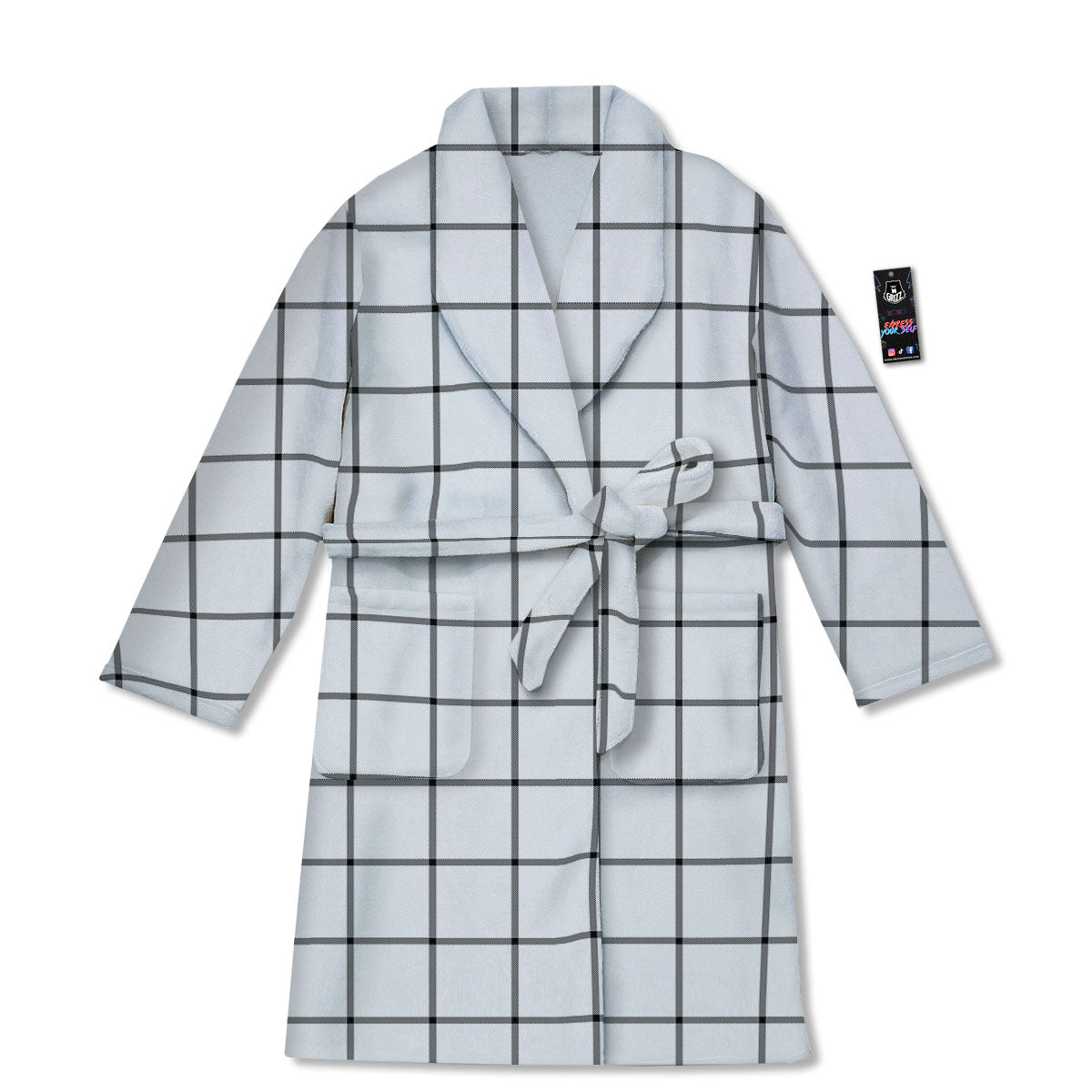 Tattersall White Print Pattern Bathrobe-grizzshop