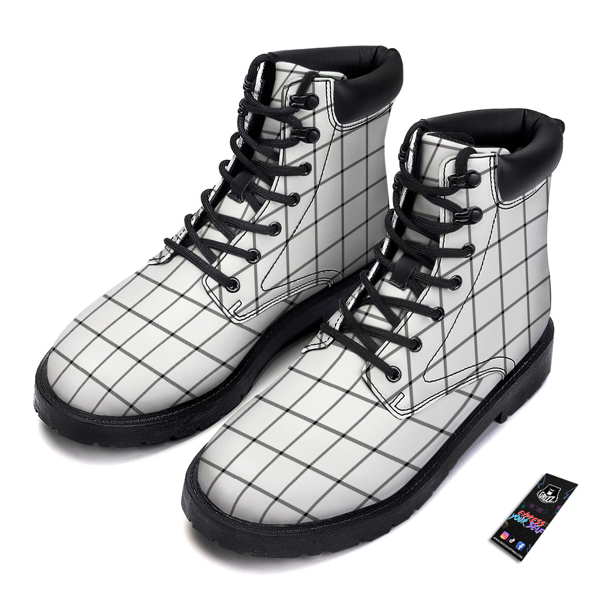 Tattersall White Print Pattern Boots-grizzshop