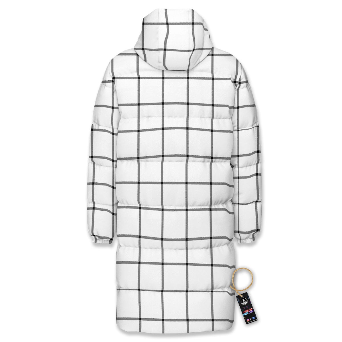 Tattersall White Print Pattern Long Down Jacket-grizzshop