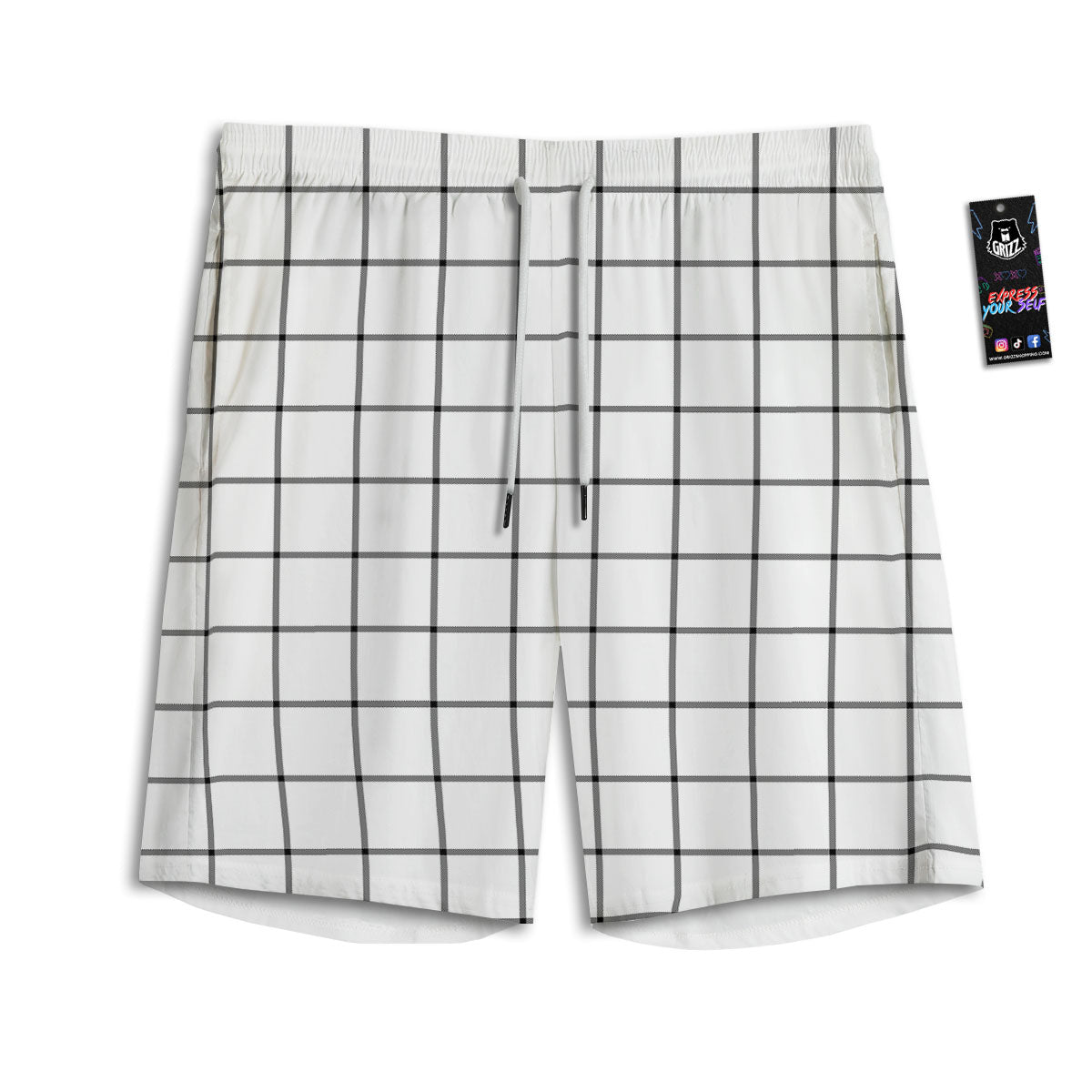 Tattersall White Print Pattern Men's Athletic Shorts
