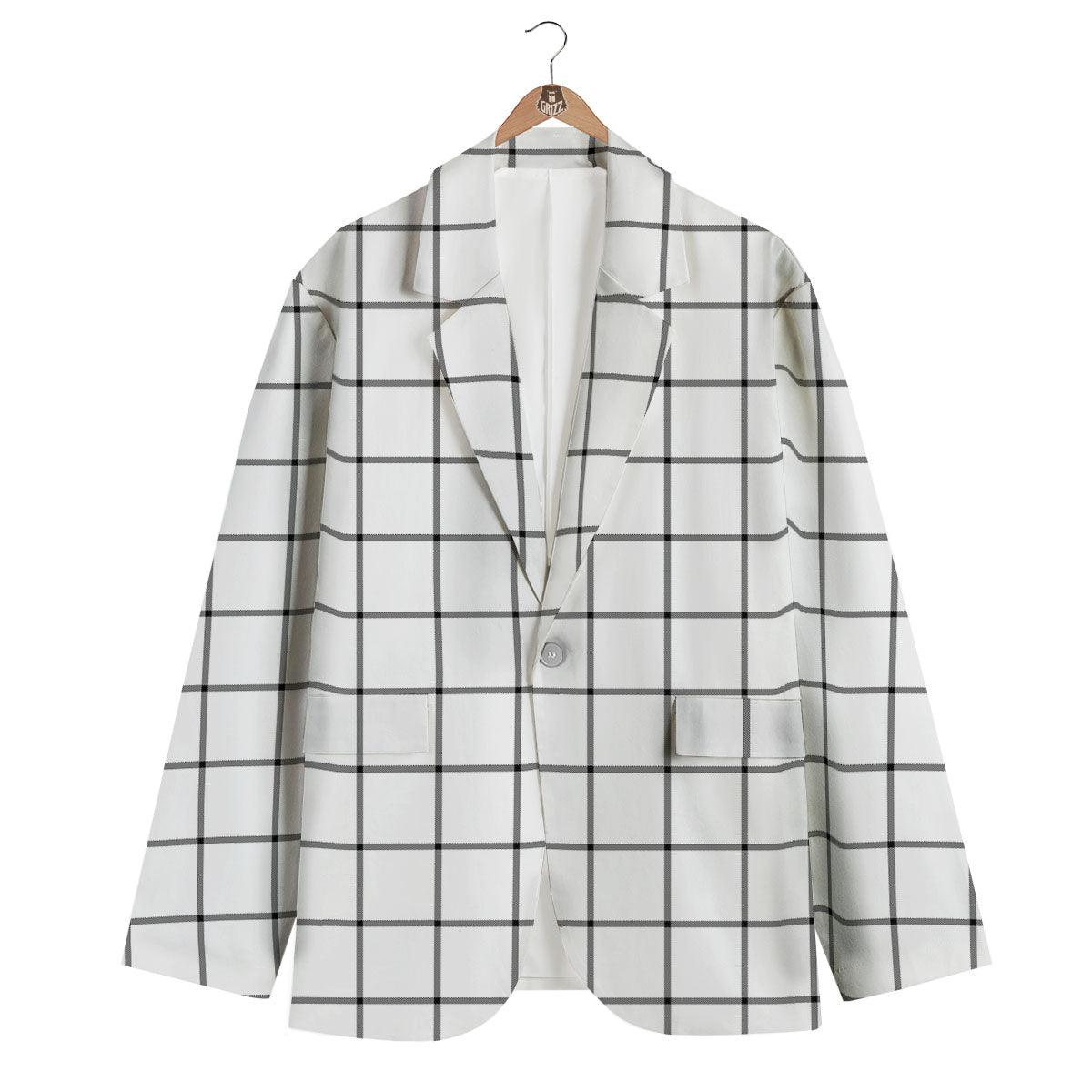 Tattersall White Print Pattern Men's Blazer-grizzshop