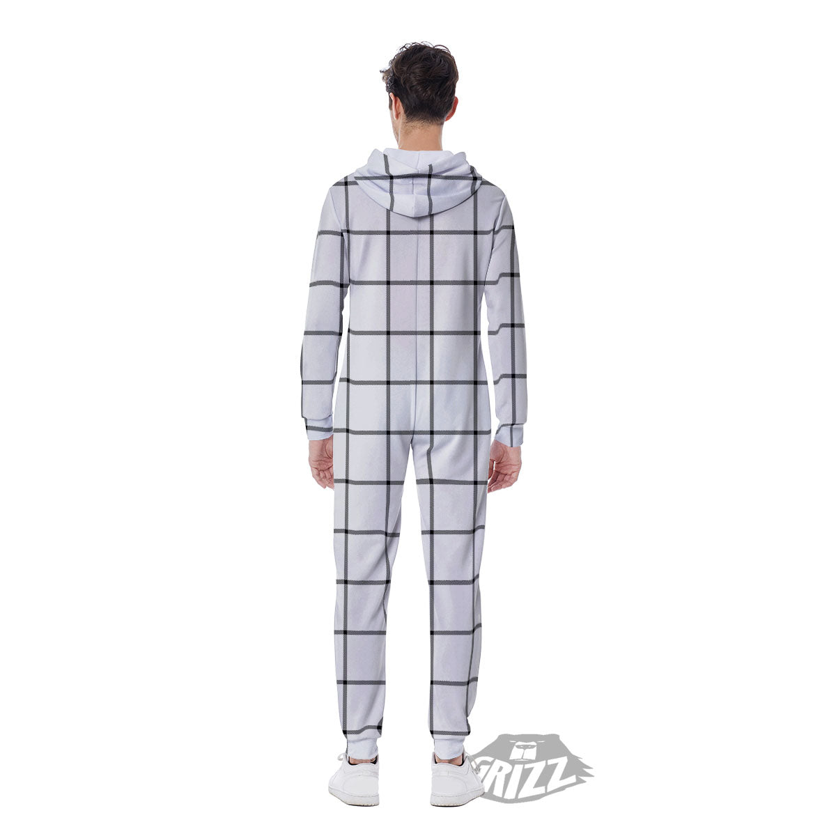 Tattersall White Print Pattern Men's Jumpsuit-grizzshop