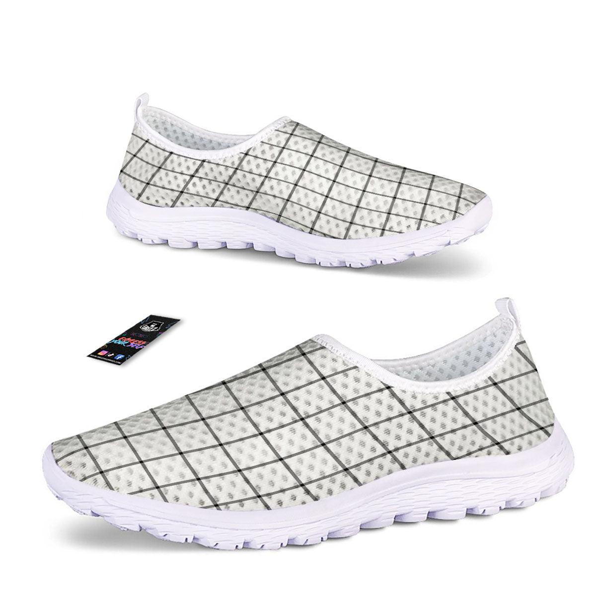 Tattersall White Print Pattern Nurse Shoes-grizzshop