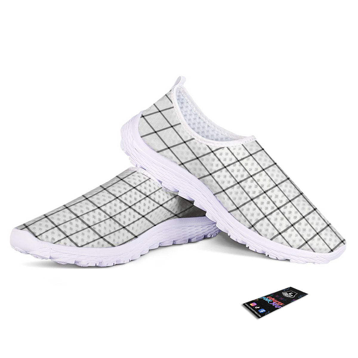 Tattersall White Print Pattern Nurse Shoes-grizzshop