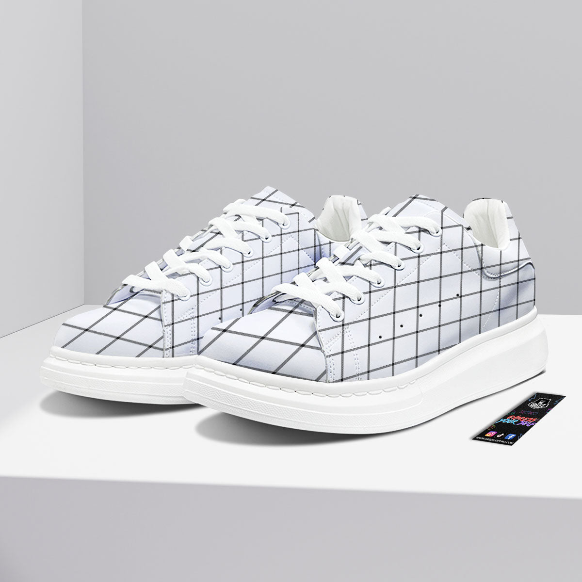 Tattersall White Print Pattern Platform Shoes-grizzshop