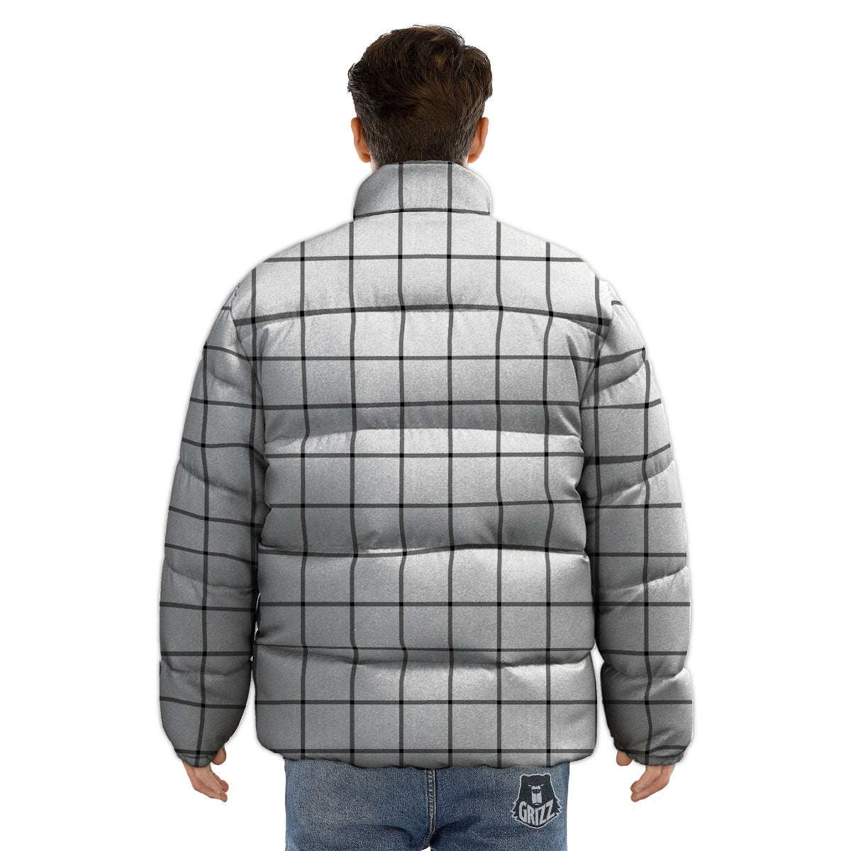 Tattersall White Print Pattern Puffer Jacket-grizzshop