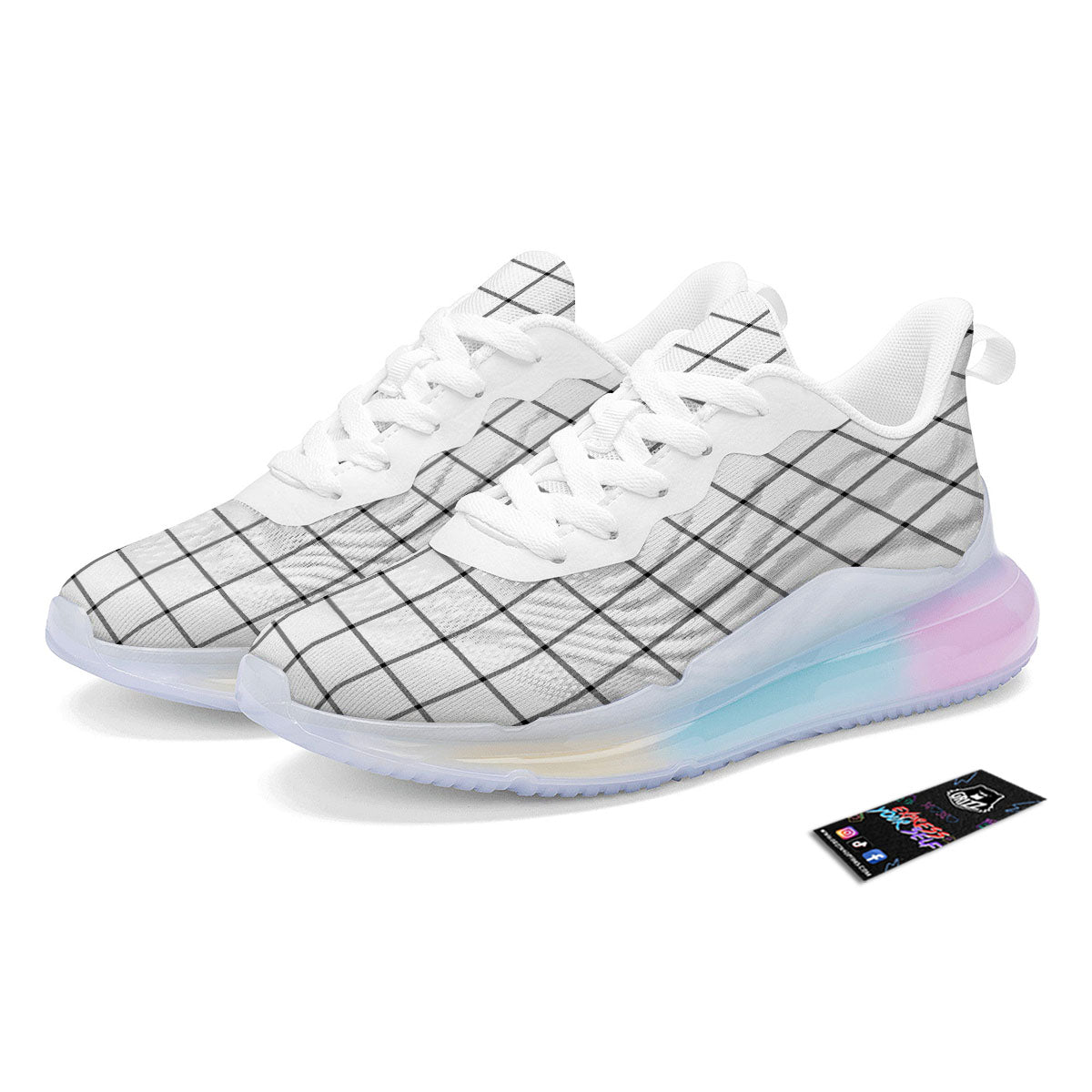 Tattersall White Print Pattern Running Sneakers-grizzshop