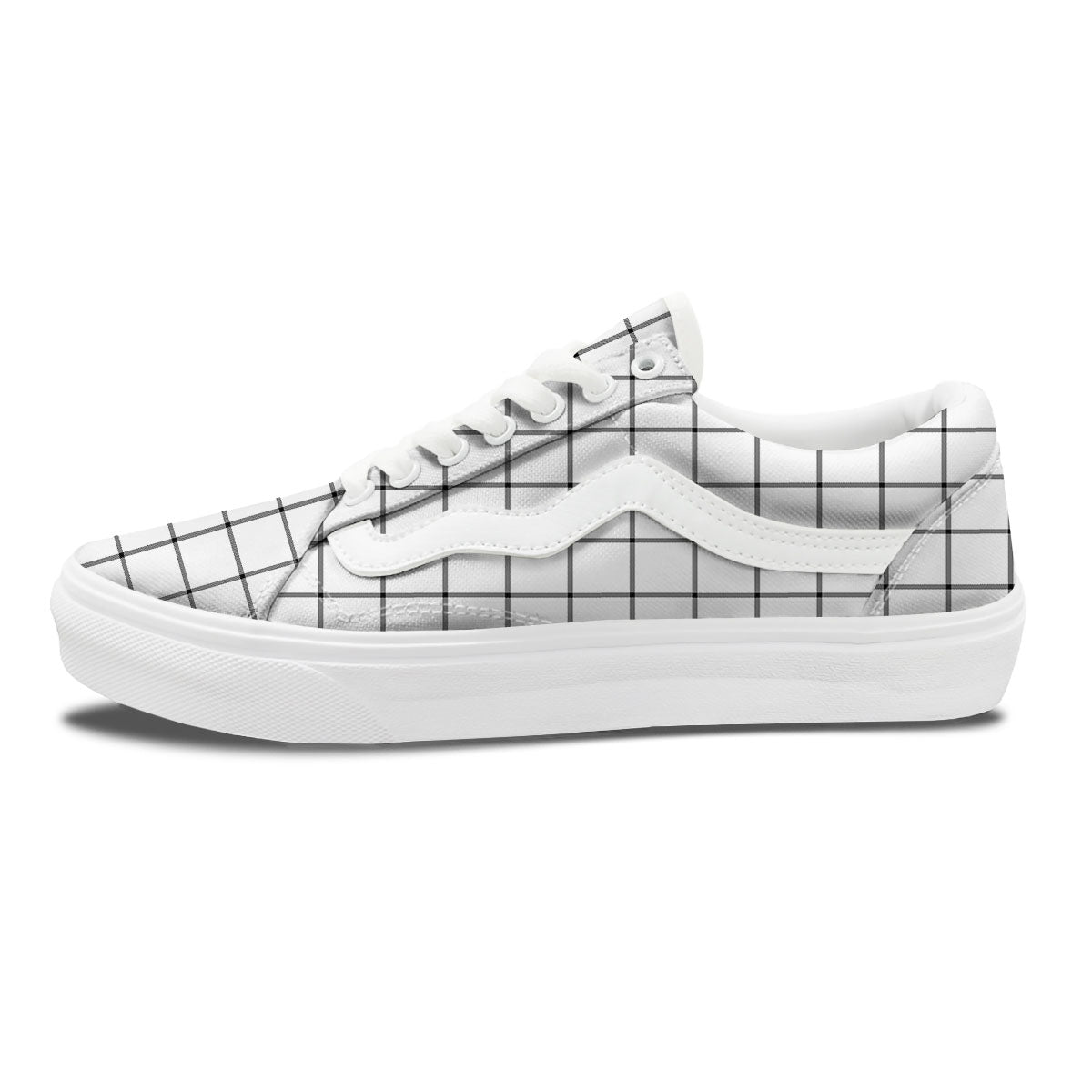 Tattersall White Print Pattern Skate Shoes-grizzshop