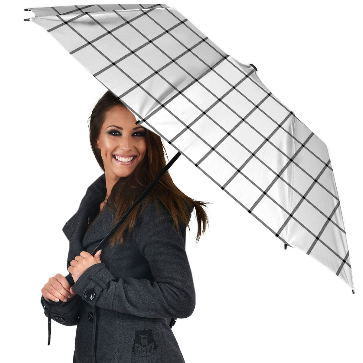 Tattersall White Print Pattern Umbrella-grizzshop