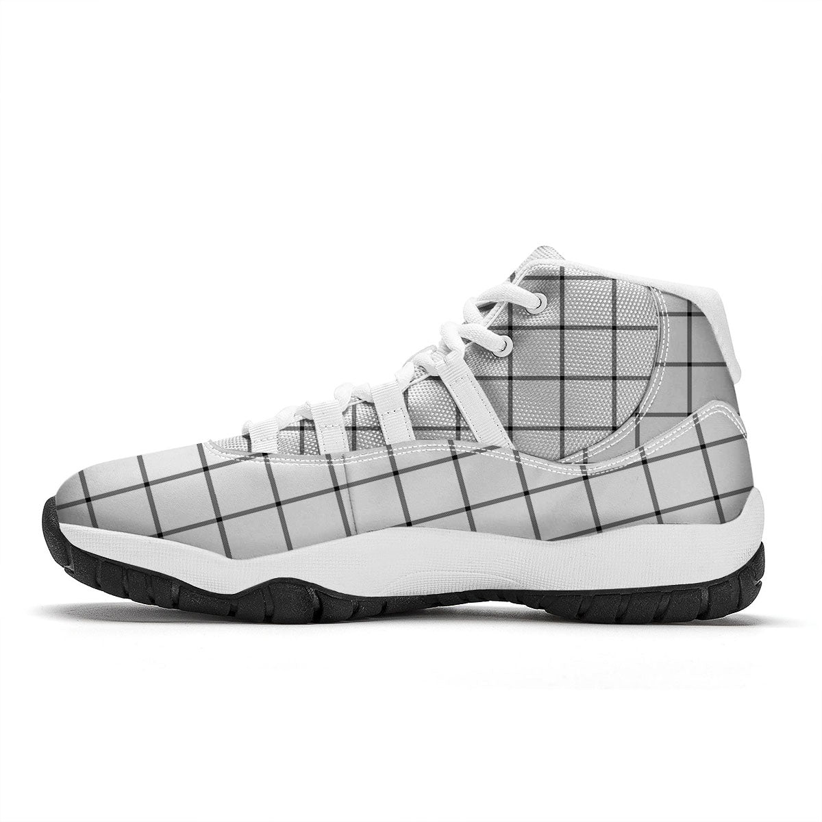 Tattersall White Print Pattern White Bball Shoes-grizzshop