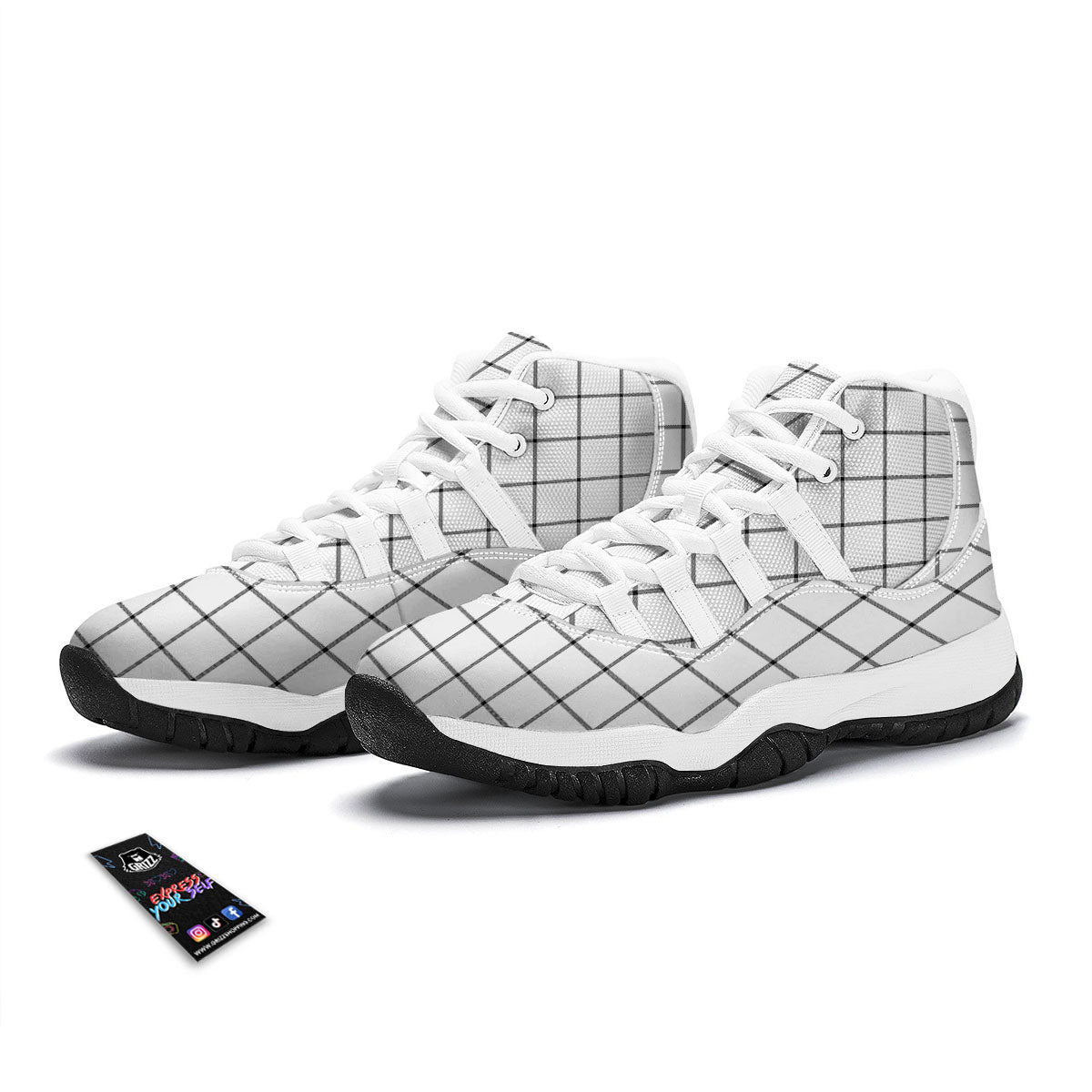 Tattersall White Print Pattern White Bball Shoes-grizzshop