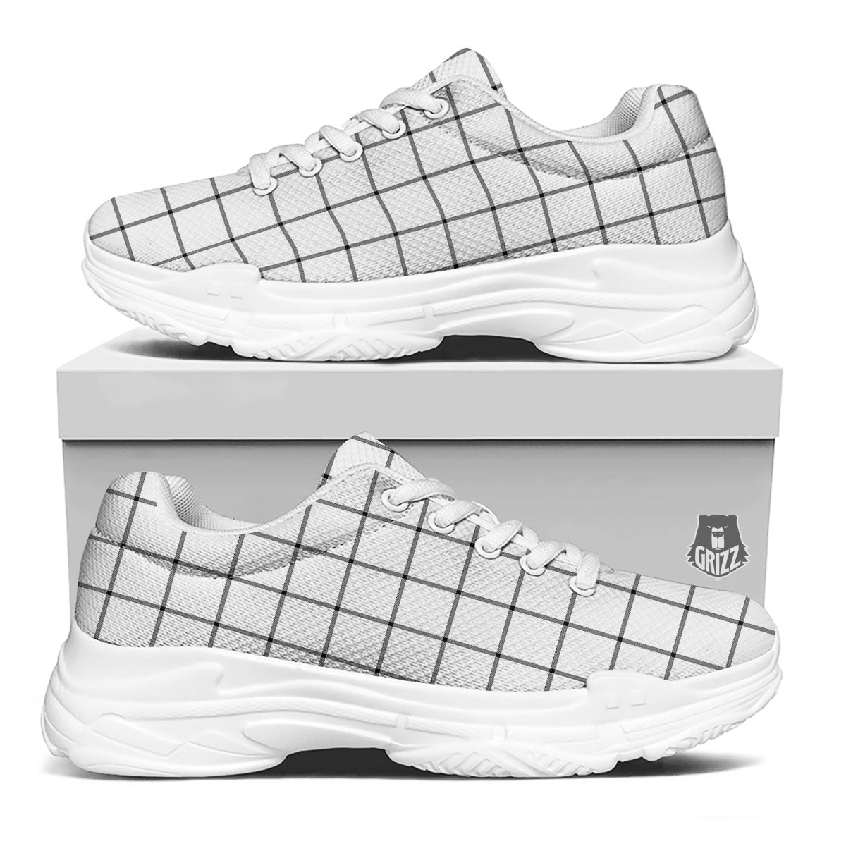 Tattersall White Print Pattern White Chunky Shoes-grizzshop